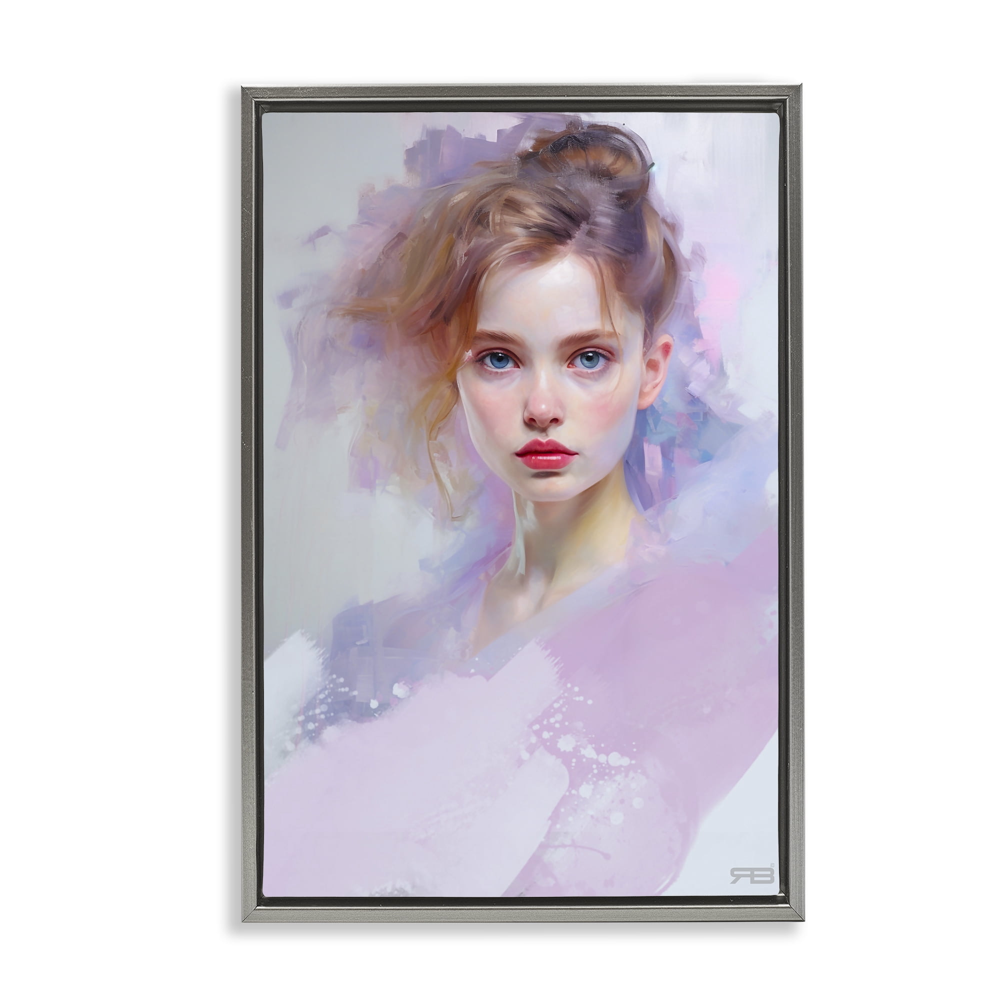 Stupell Industries Soft Portrait of Woman Novelty Painting Gray Floater Framed Art Print Wall Art, 17 x 25