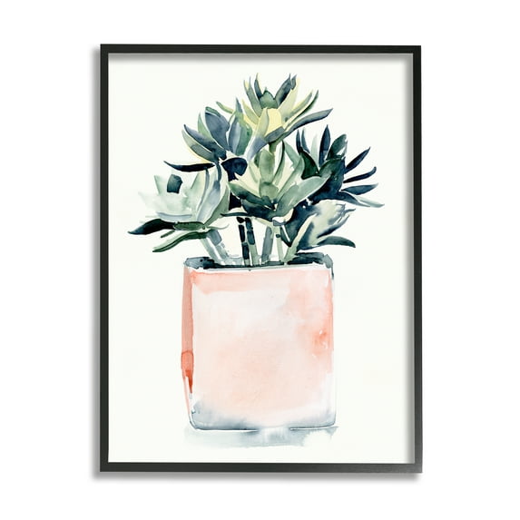 Stupell Industries Soft Potted Succulent Still-Life Indoor House Plant Coastal Painting Black Framed Art Print Wall Art, 24 x 30, Design by Jennifer Paxton Parker