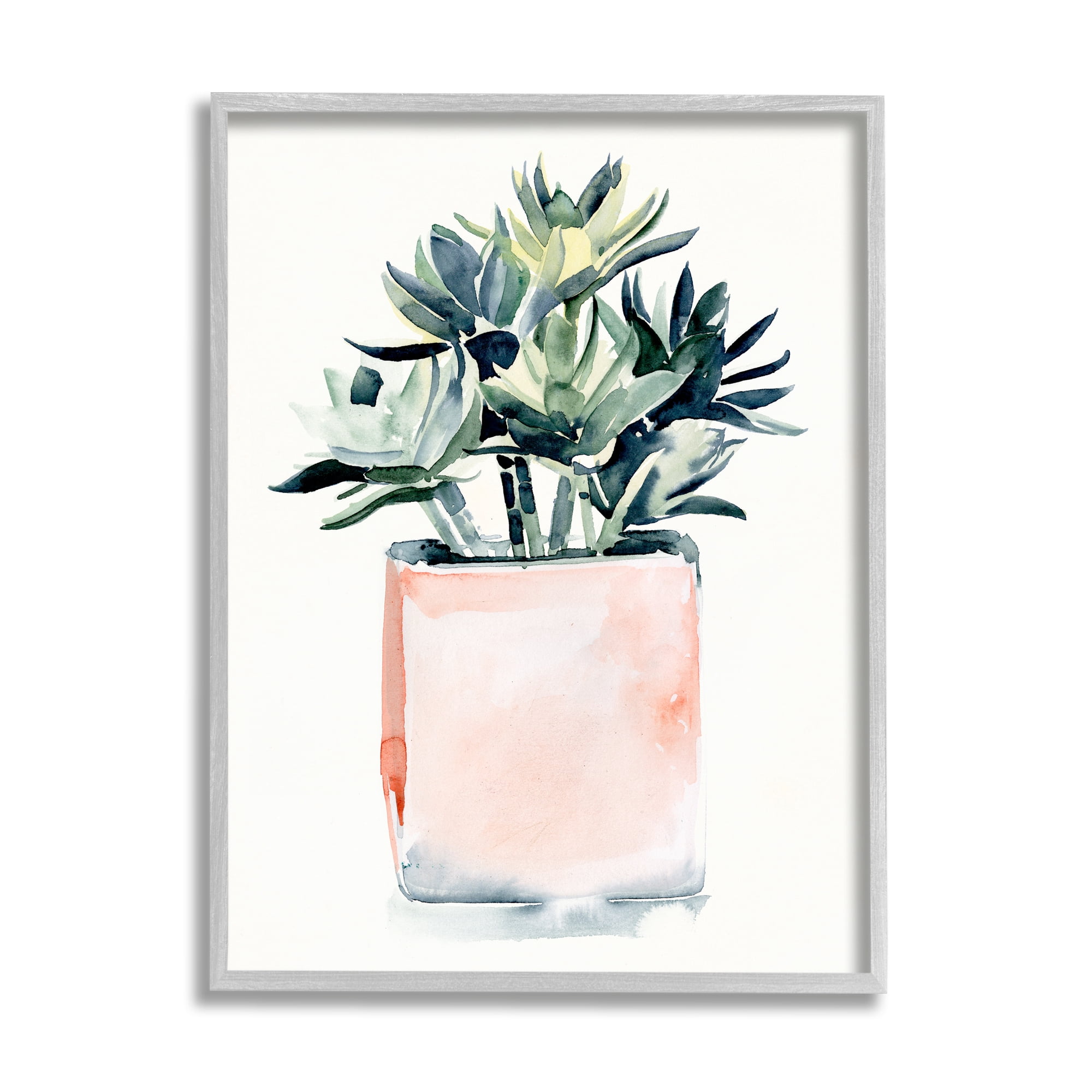 Stupell Industries Soft Potted Succulent Still-Life Indoor House Plant Coastal Painting Gray Framed Art Print Wall Art, 16 x 20, Design by Jennifer Paxton Parker