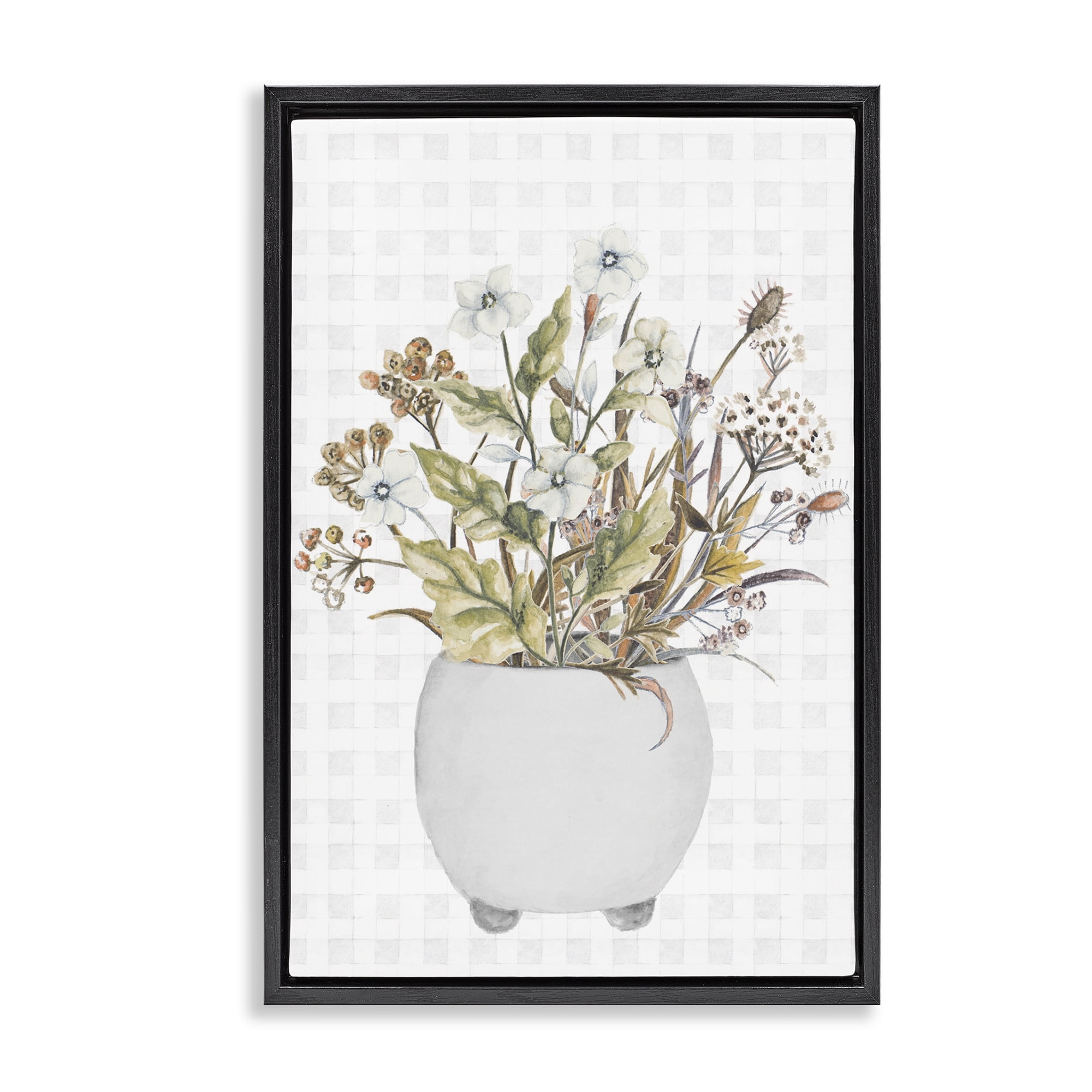 Stupell Industries Soft Potted Wildflowers Botanical & Floral Painting Black Floater Framed Canvas Art Print Wall Art, 21 x 31