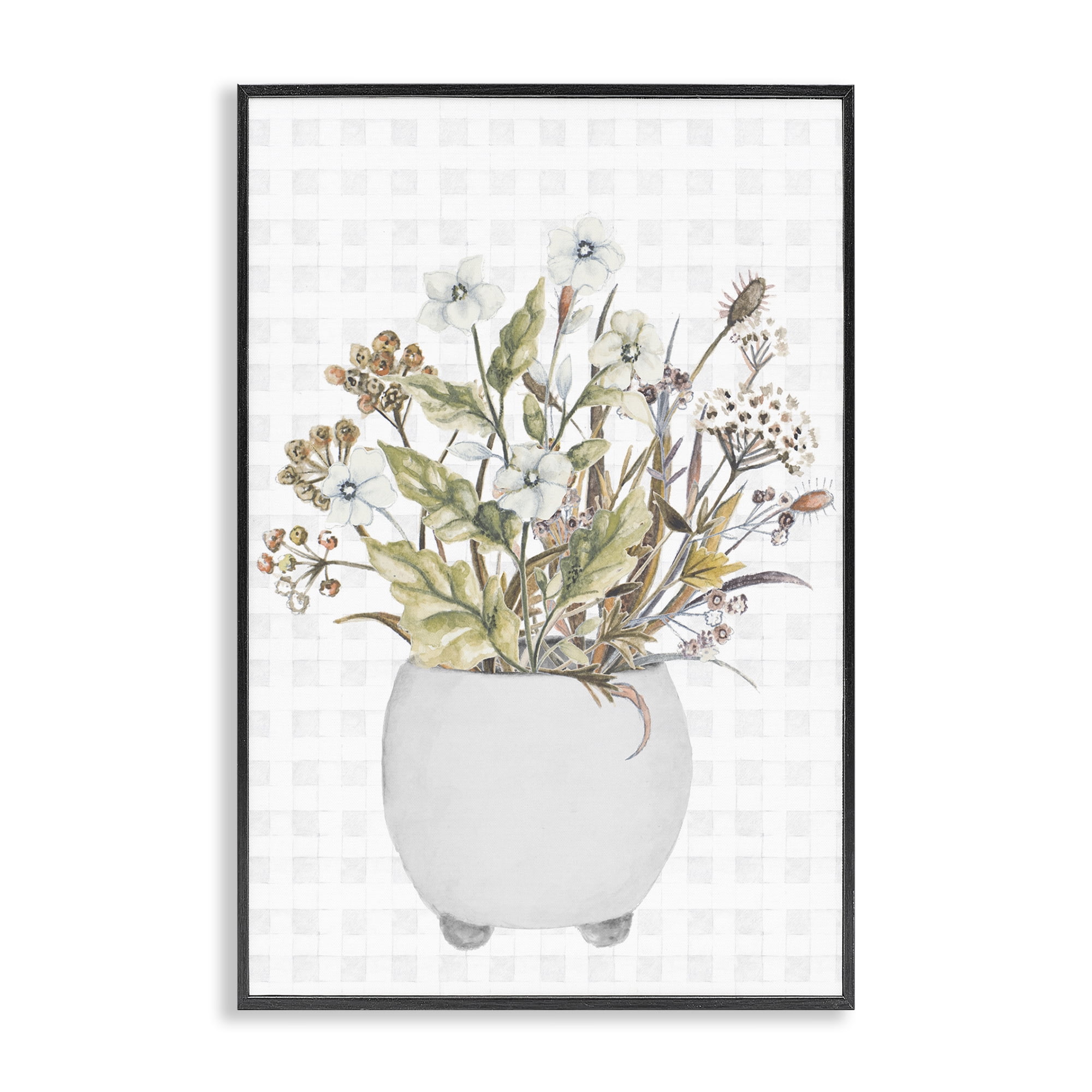 Stupell Industries Soft Potted Wildflowers Botanical & Floral Painting Black Framed Art Print Wall Art, 20 x 30