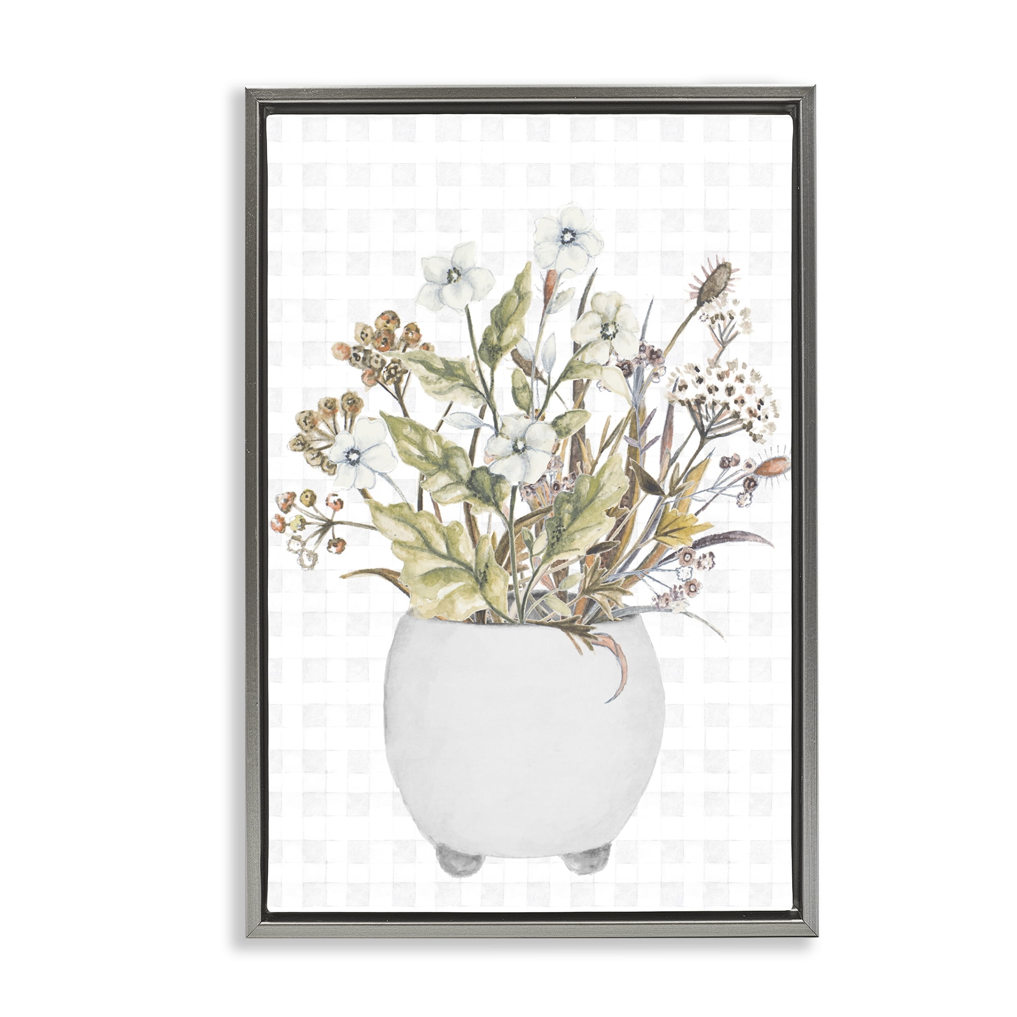 Stupell Industries Soft Potted Wildflowers Botanical & Floral Painting Gray Floater Framed Canvas Art Print Wall Art, 21 x 31