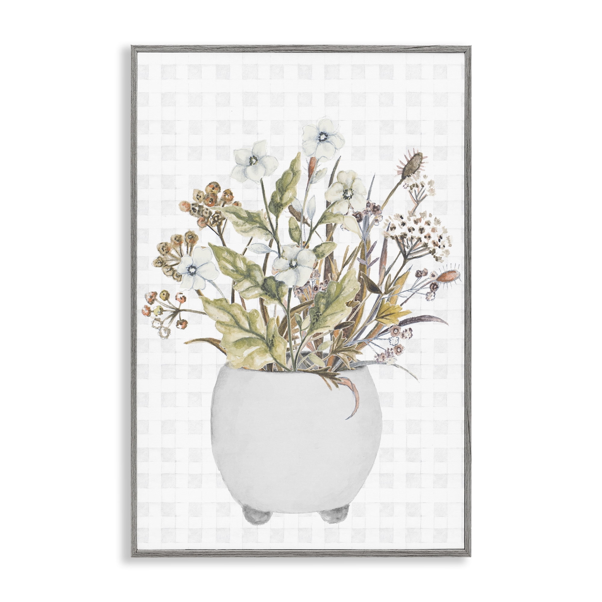 Stupell Industries Soft Potted Wildflowers Botanical & Floral Painting Gray Framed Art Print Wall Art, 12 x 18