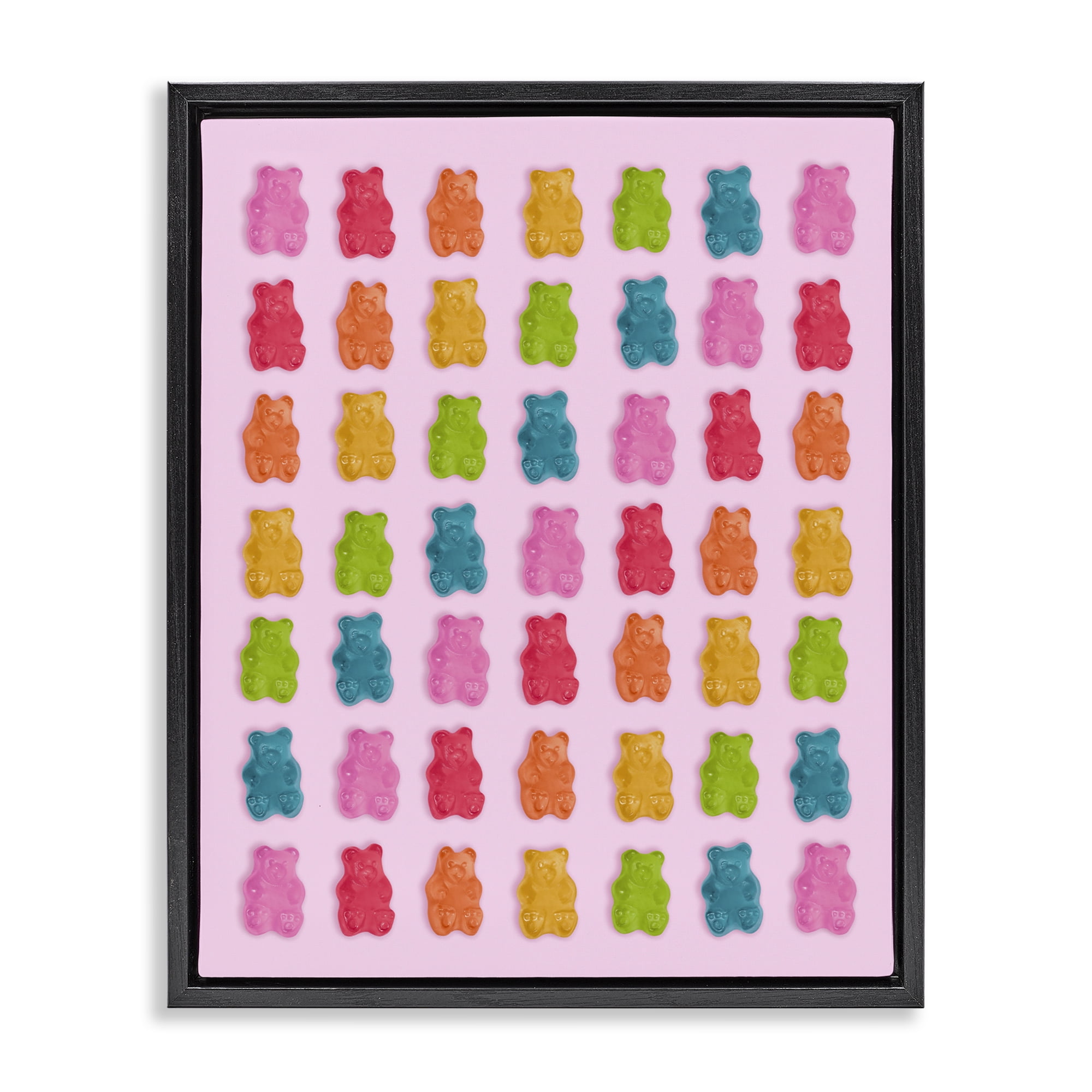 Stupell Industries Soft Rainbow Bears on Pink Black Framed Floater Canvas Wall Art, design by LISH Creative