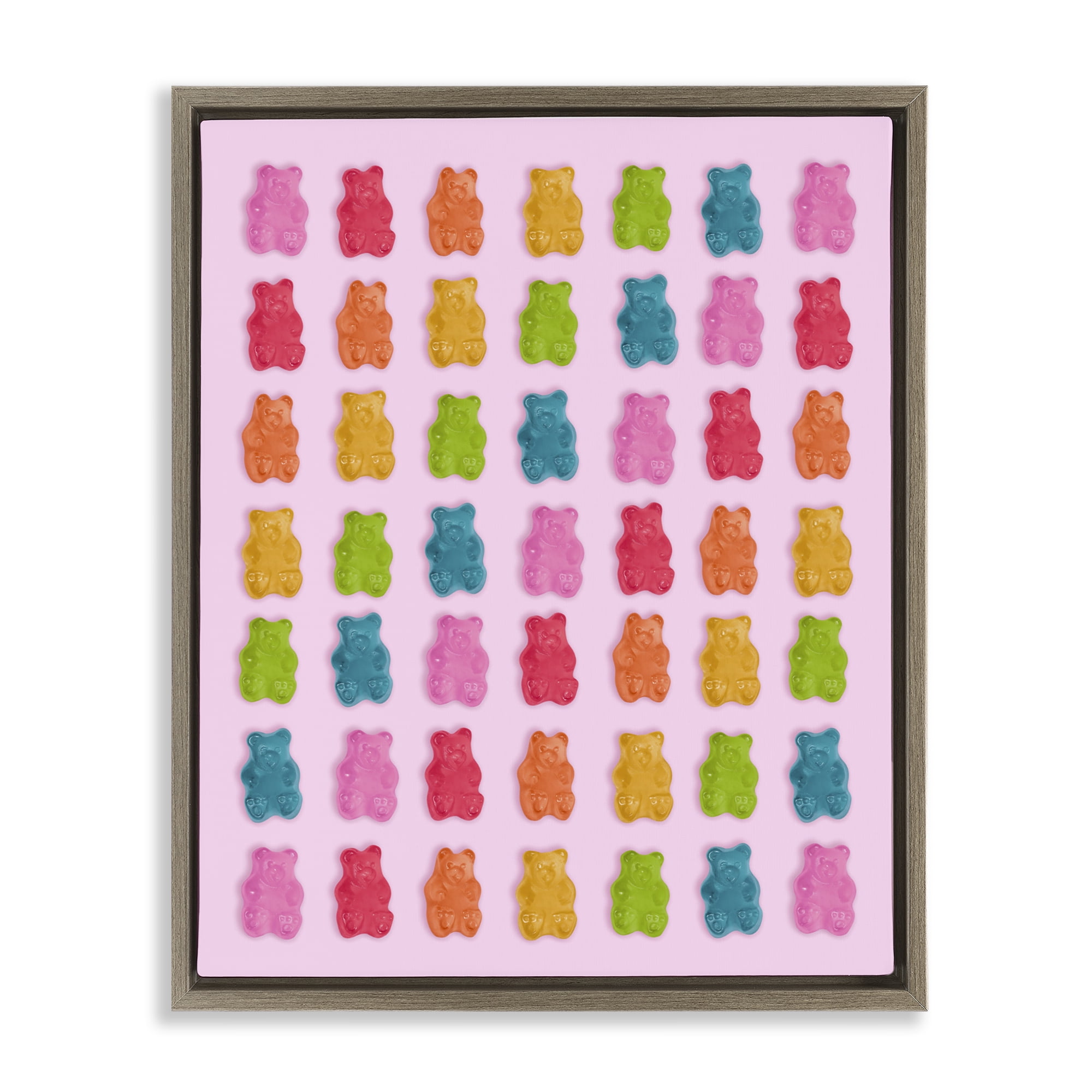 Stupell Industries Soft Rainbow Bears on Pink Brown Framed Floater Canvas Wall Art, design by LISH Creative