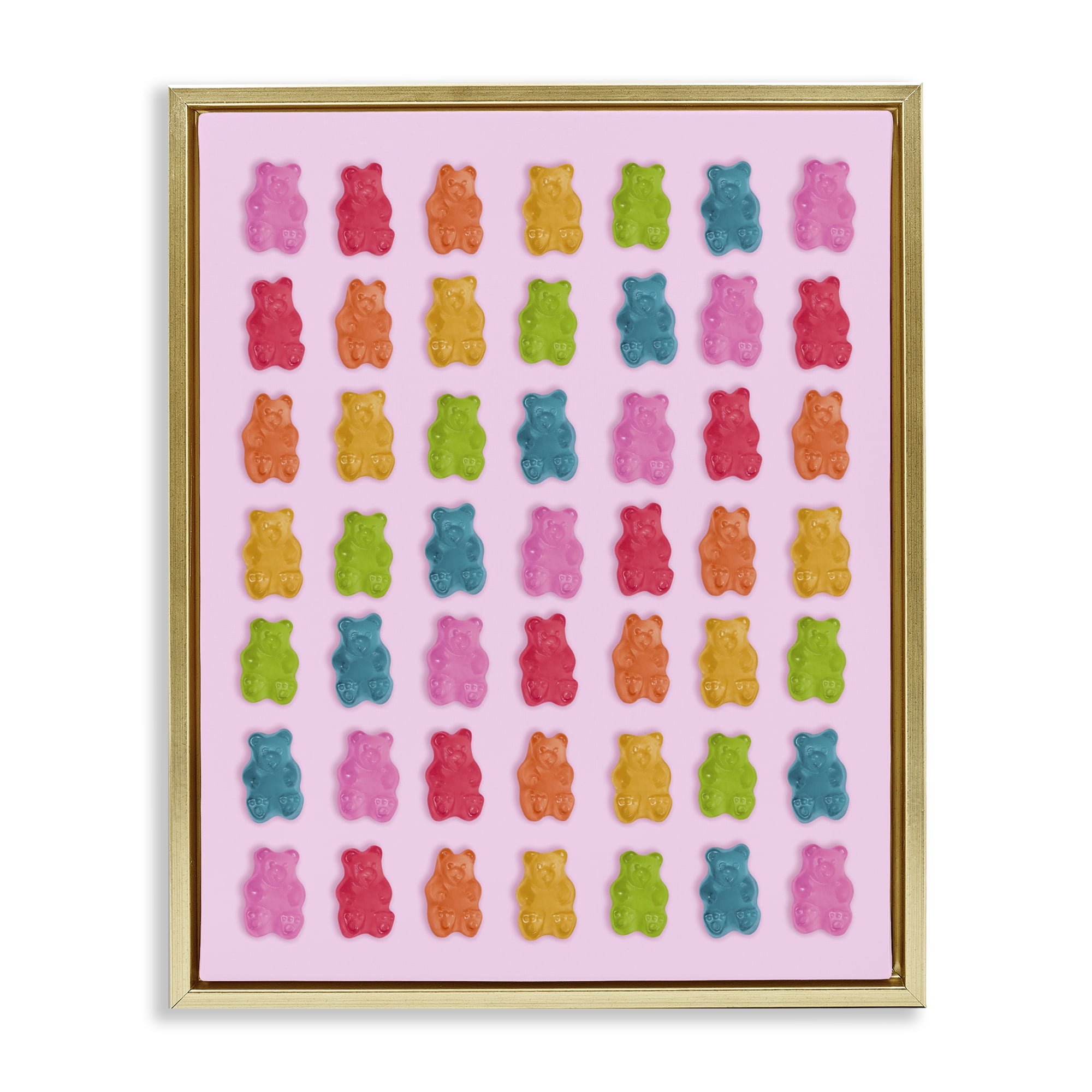 Stupell Industries Soft Rainbow Bears on Pink Gold Framed Floater Canvas Wall Art, design by LISH Creative