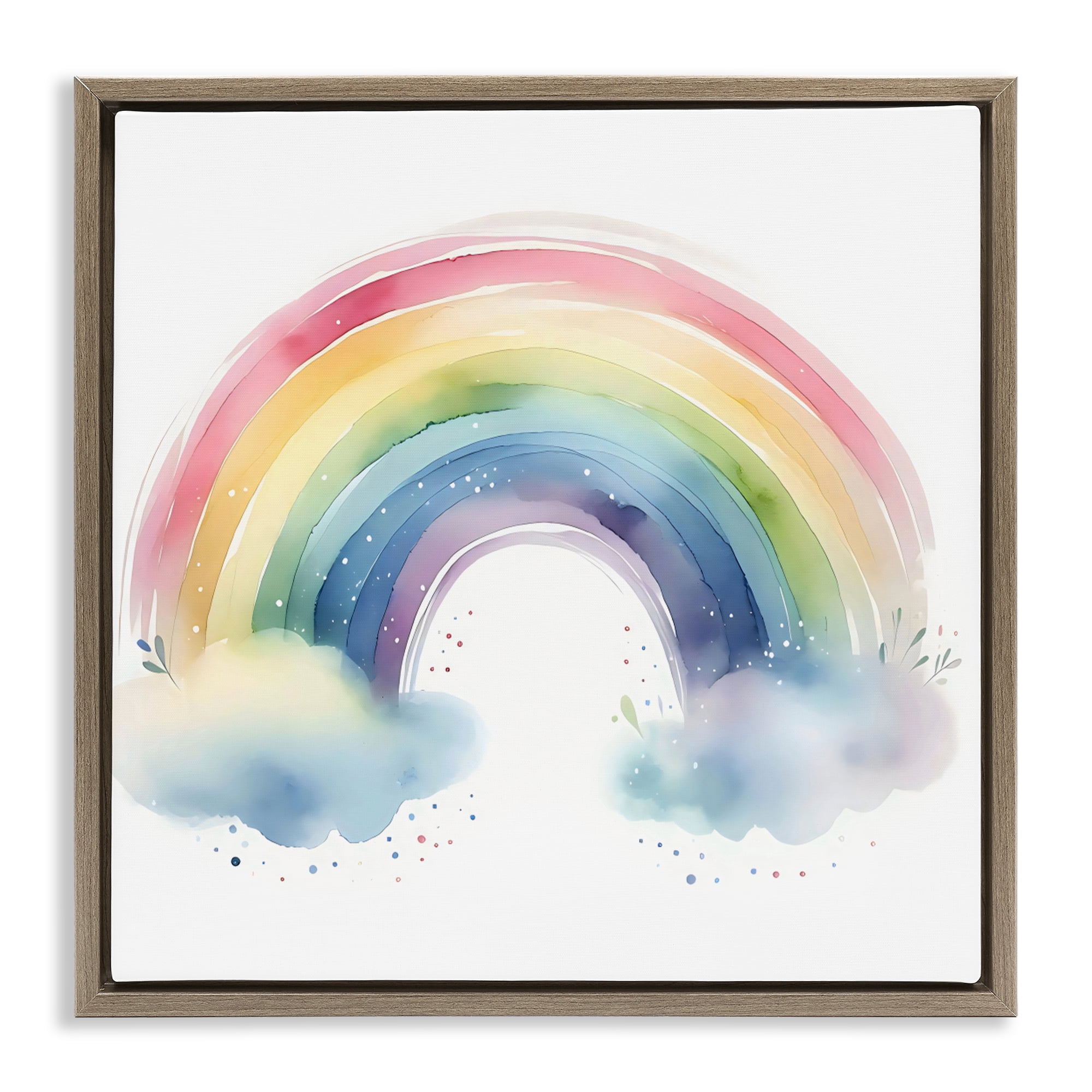 Stupell Industries Soft Rainbow with Clouds Brown Framed Floater Canvas Wall Art, design by Creative Studio