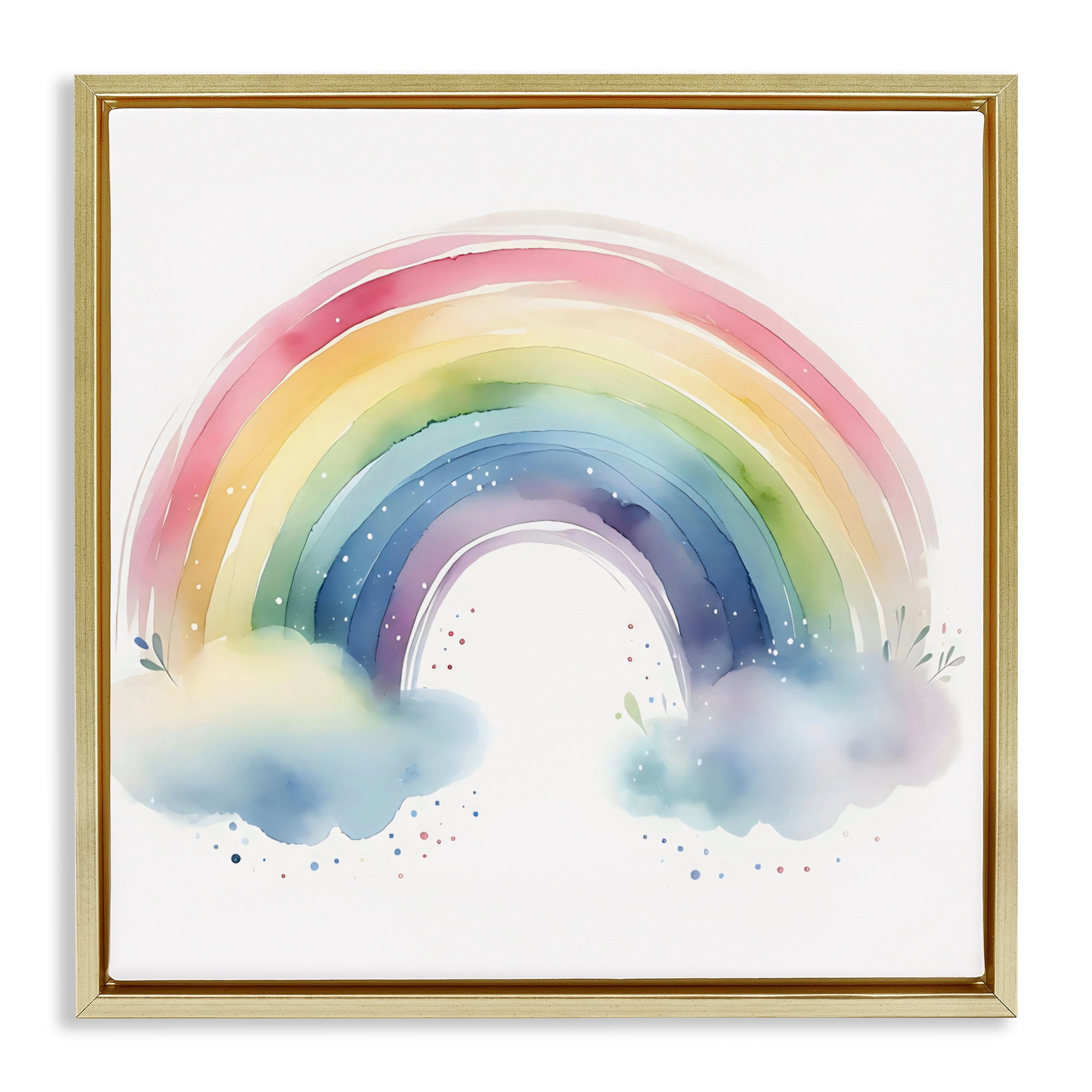 Stupell Industries Soft Rainbow with Clouds Gold Framed Floater Canvas Wall Art, design by Creative Studio