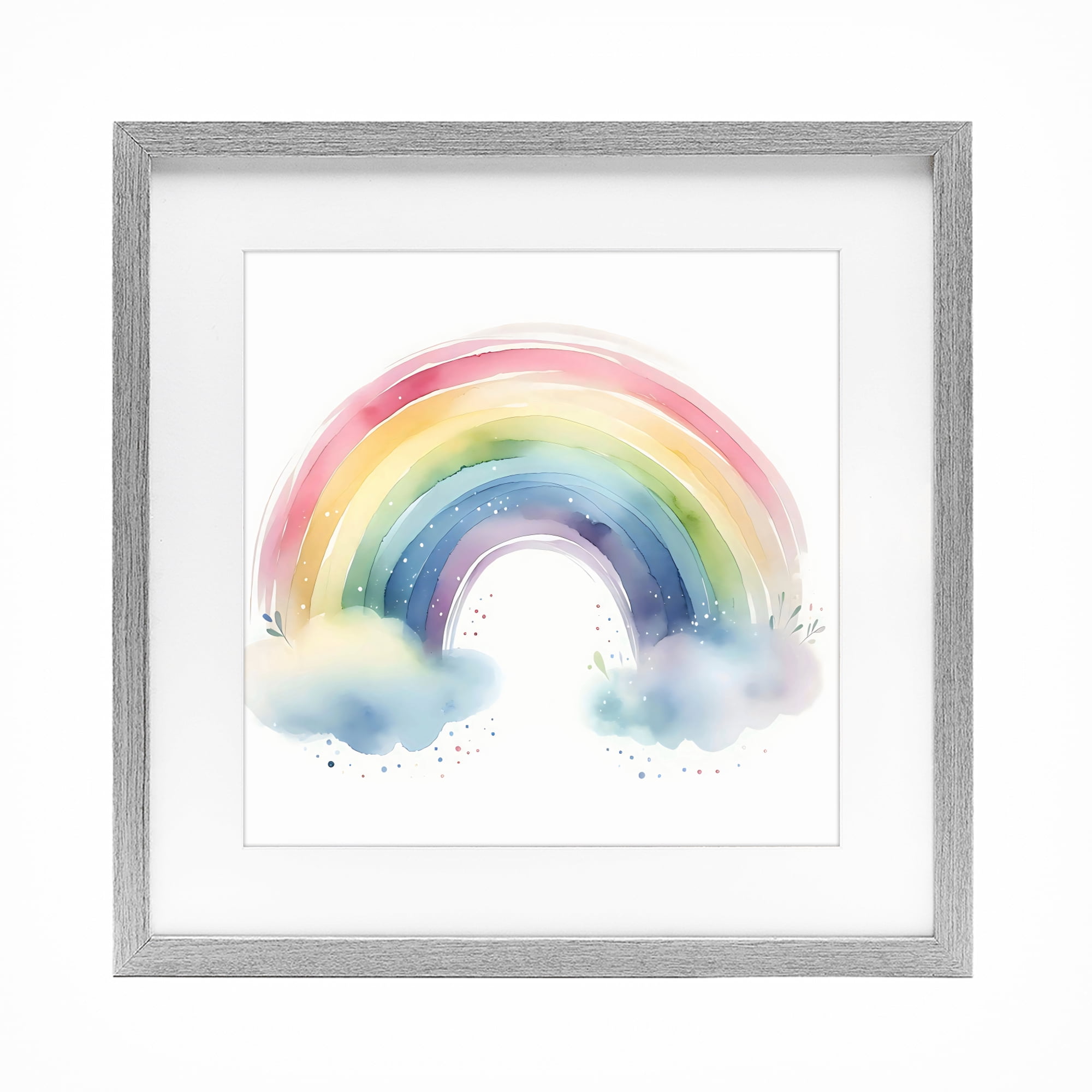 Stupell Industries Soft Rainbow with Clouds Gray Framed Print Under Glass, design by Creative Studio