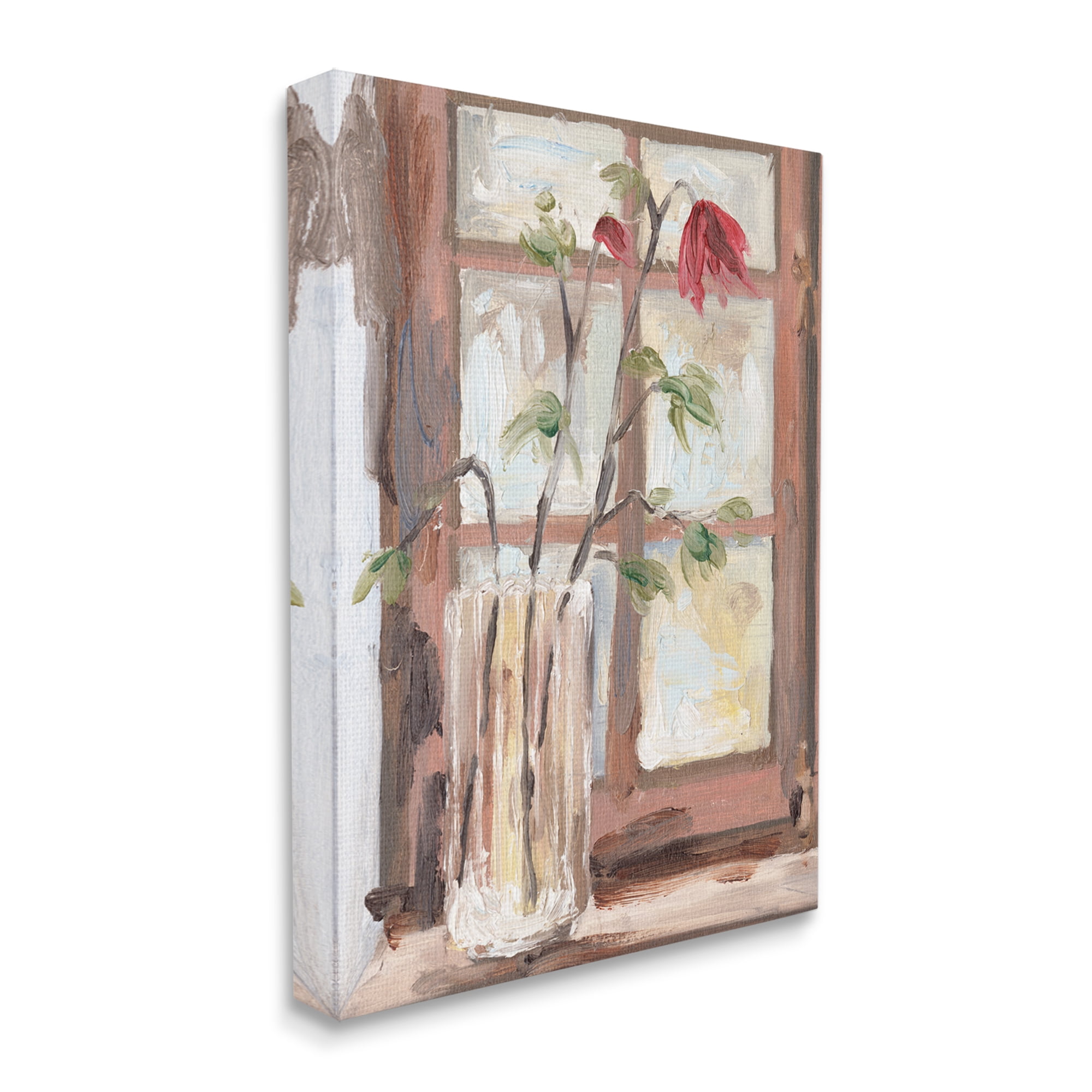 Stupell Industries Soft Red Florals Window Pane Flower Vase Botanical & Floral Painting Gallery Wrapped Canvas Art Print Wall Art, 30 x 40