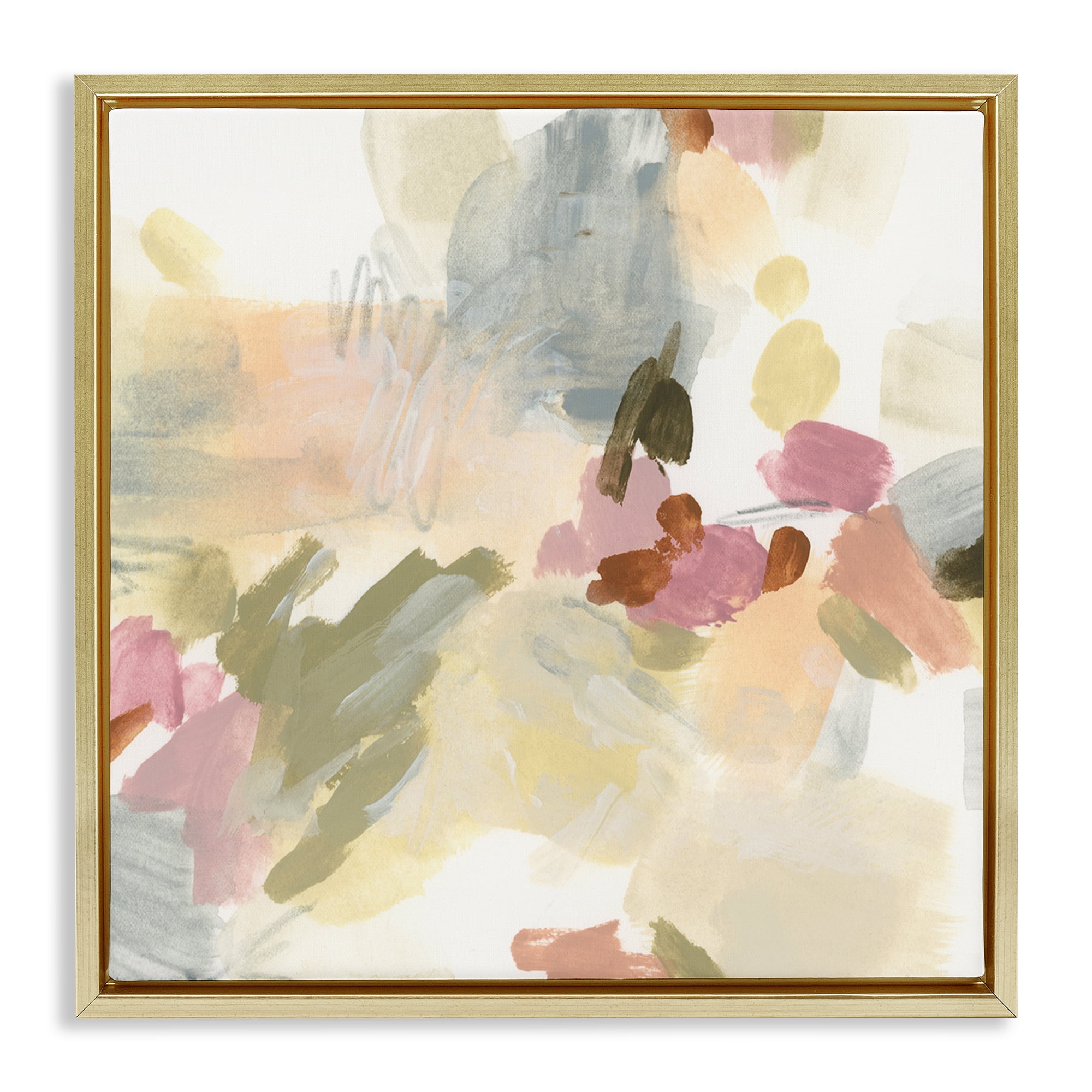 Stupell Industries Soft Restless Abstraction Abstract Painting Gold Floater Framed Canvas Art Print Wall Art, 25 x 25