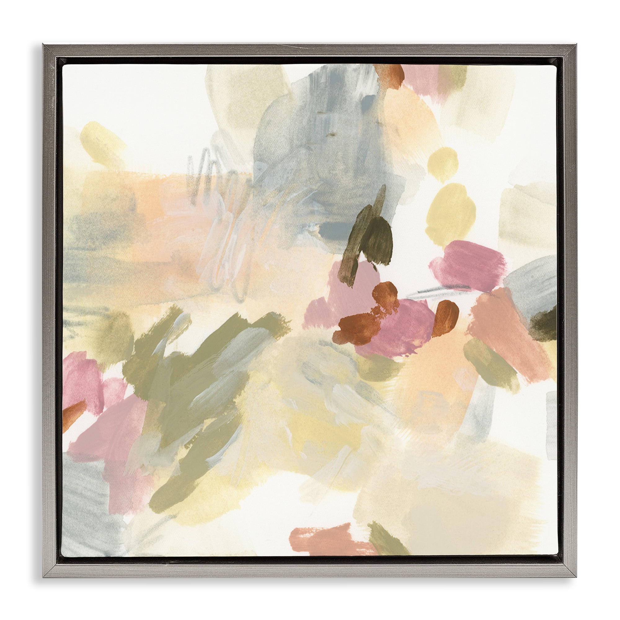 Stupell Industries Soft Restless Abstraction Abstract Painting Gray Floater Framed Canvas Art Print Wall Art, 18 x 18