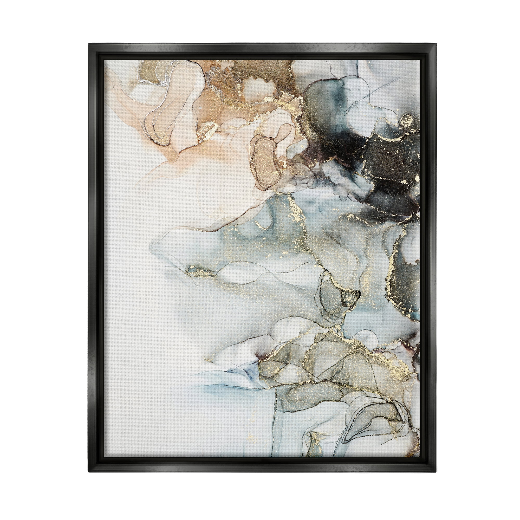 Stupell Industries Soft Ripples Abstraction Abstract Painting Black Floater Framed Art Print Wall Art, 25 x 31
