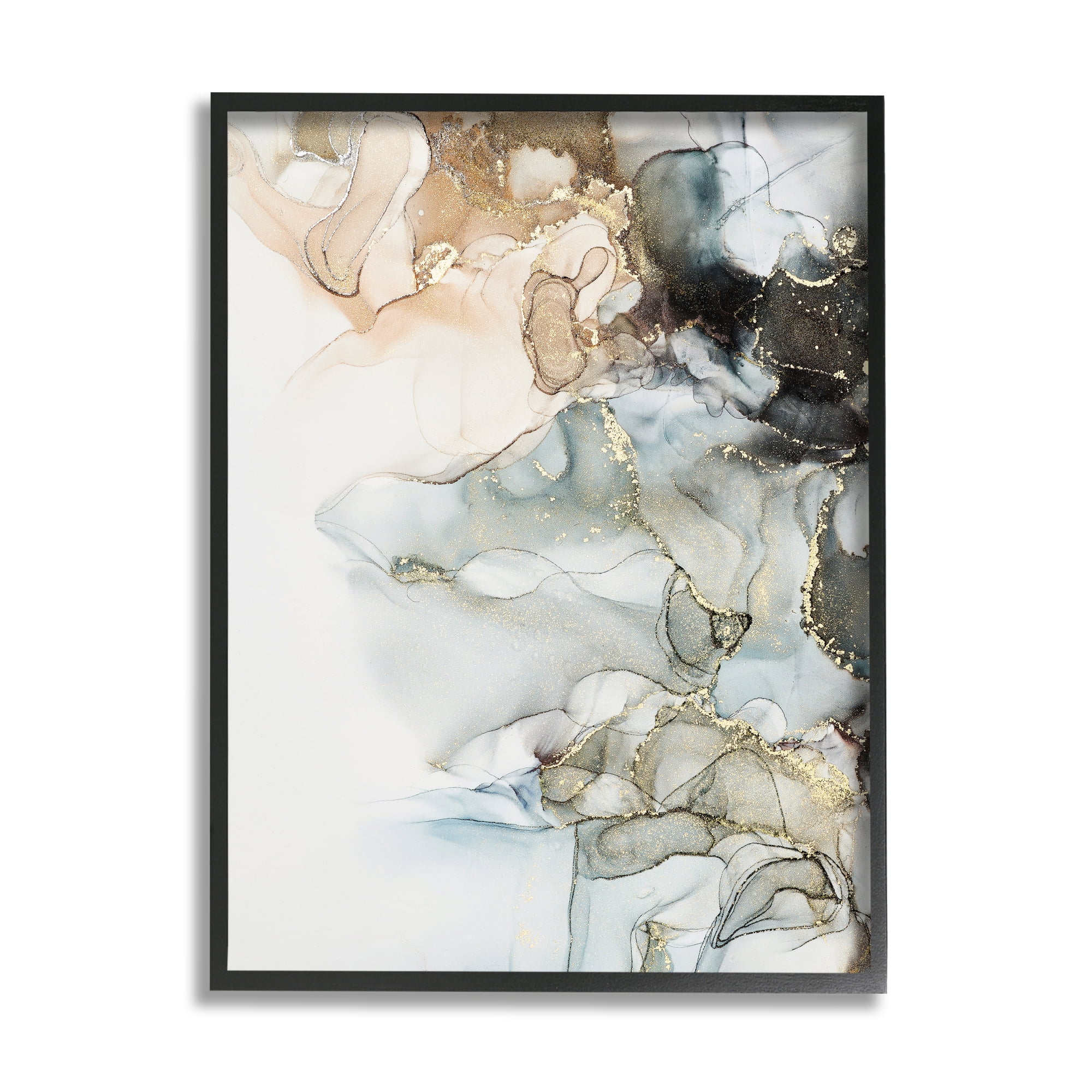 Stupell Industries Soft Ripples Abstraction Abstract Painting Black Framed Art Print Wall Art, 16 x 20