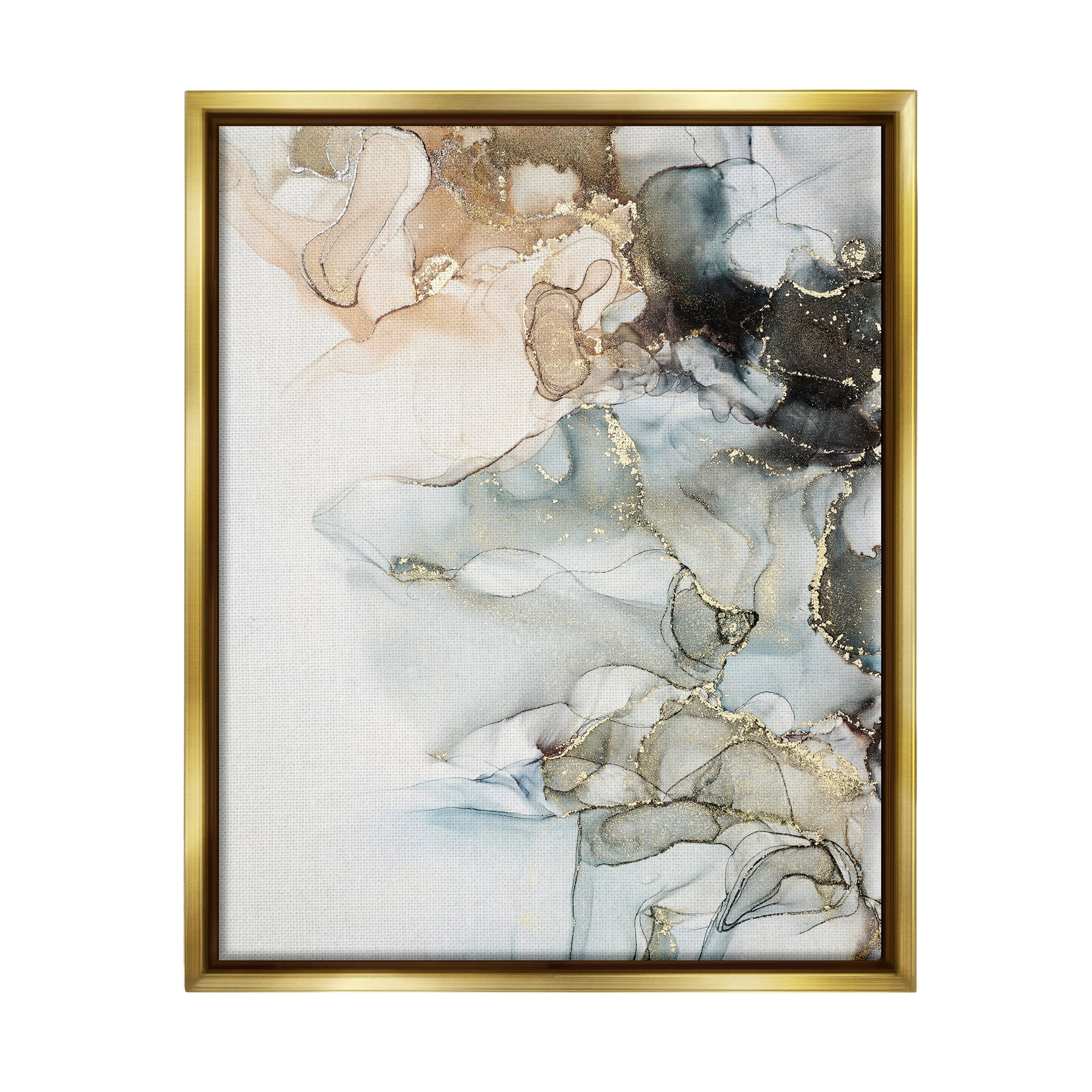 Stupell Industries Soft Ripples Abstraction Abstract Painting Gold Floater Framed Art Print Wall Art, 25 x 31