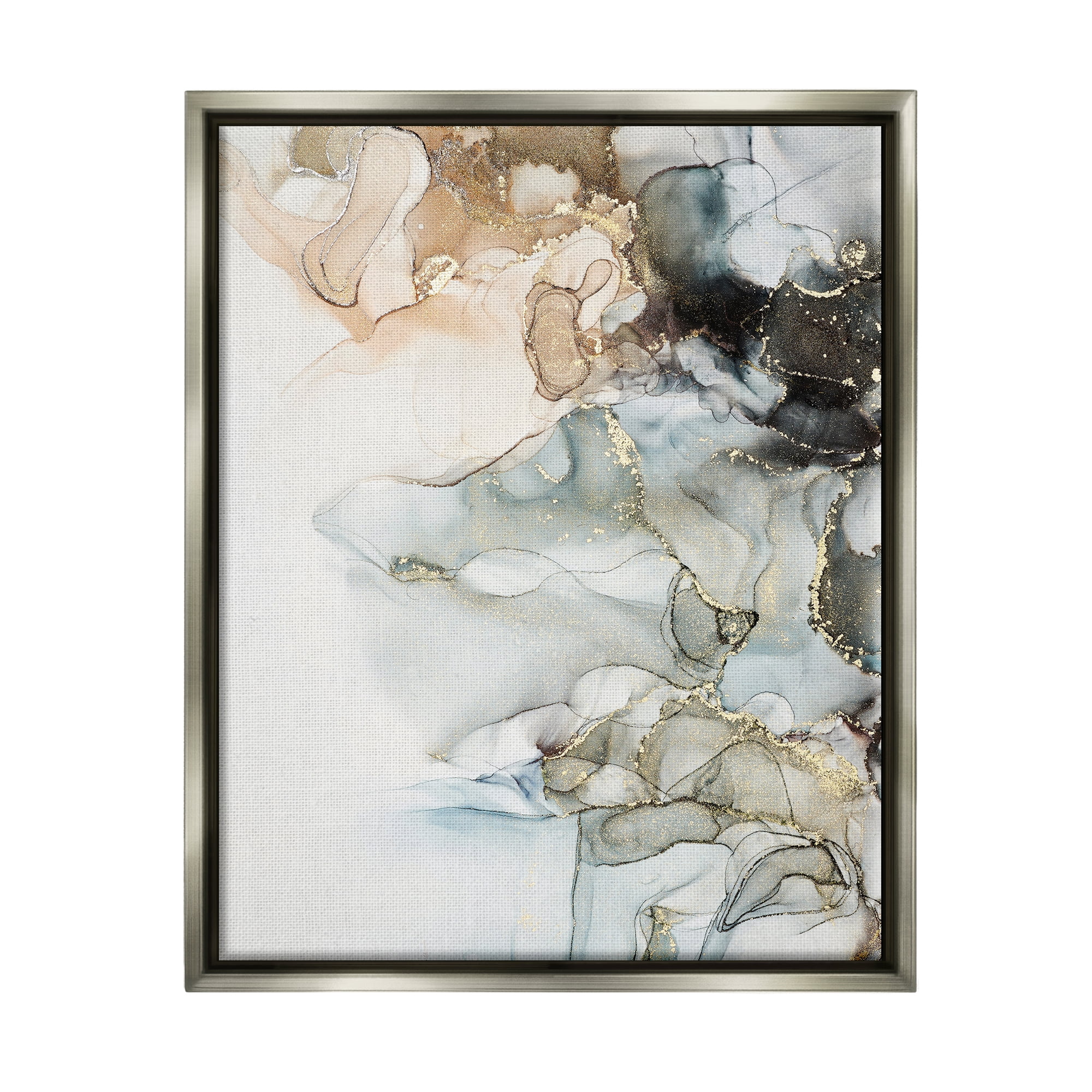 Stupell Industries Soft Ripples Abstraction Abstract Painting Gray Floater Framed Art Print Wall Art, 25 x 31