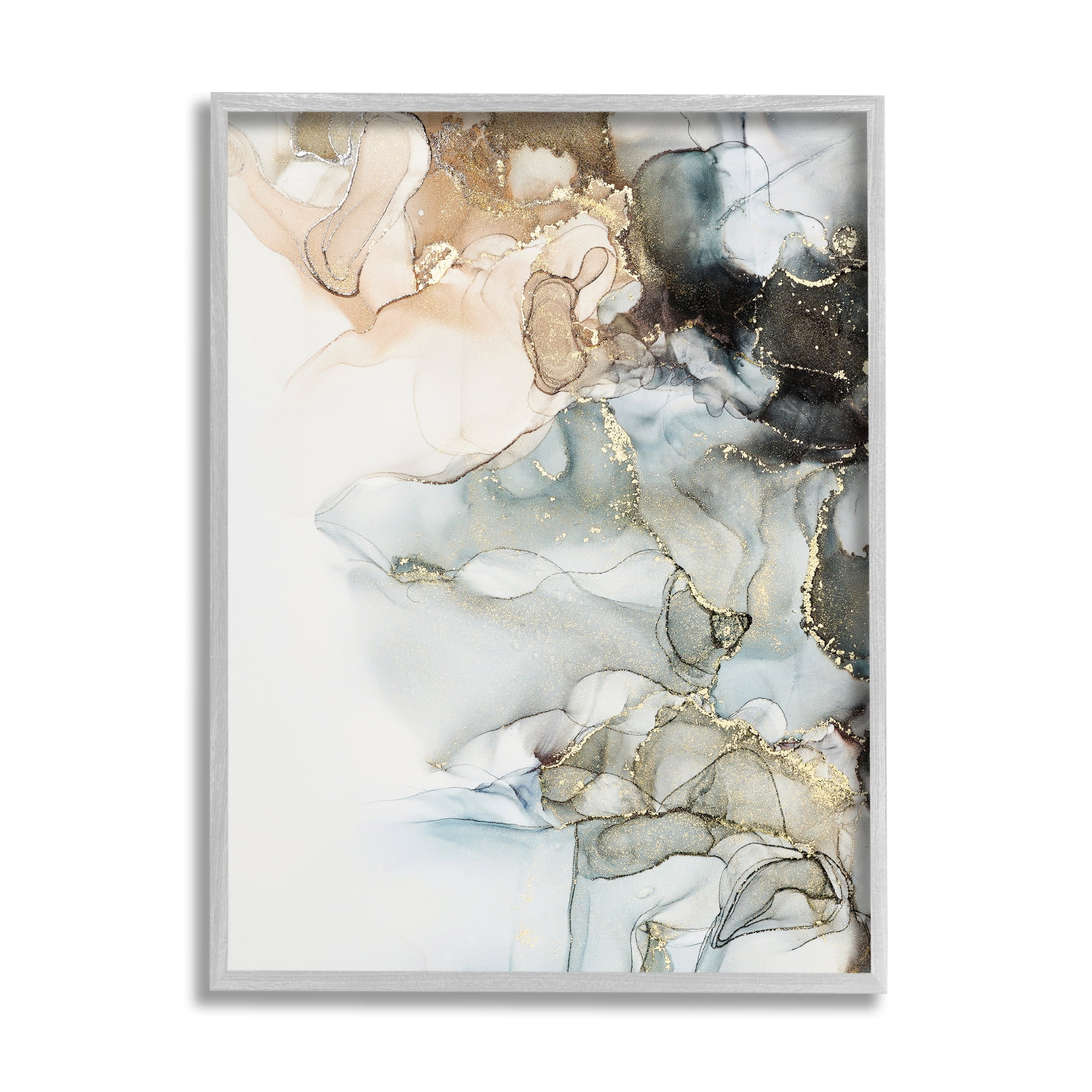 Stupell Industries Soft Ripples Abstraction Abstract Painting Gray Framed Art Print Wall Art, 24 x 30
