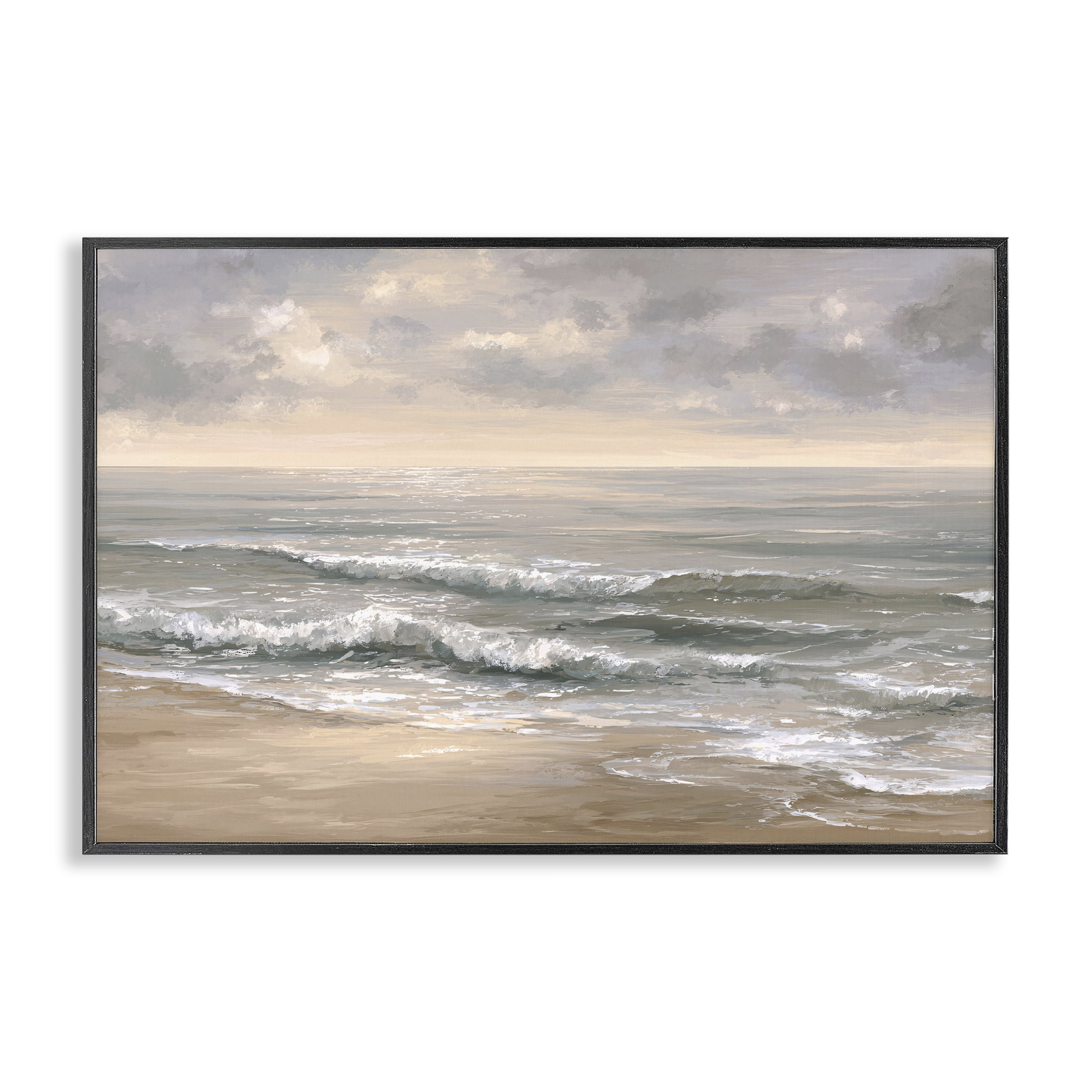 Stupell Industries Soft Rolling Beach Waves Black Framed Giclee Art, design by Jacky Ngan