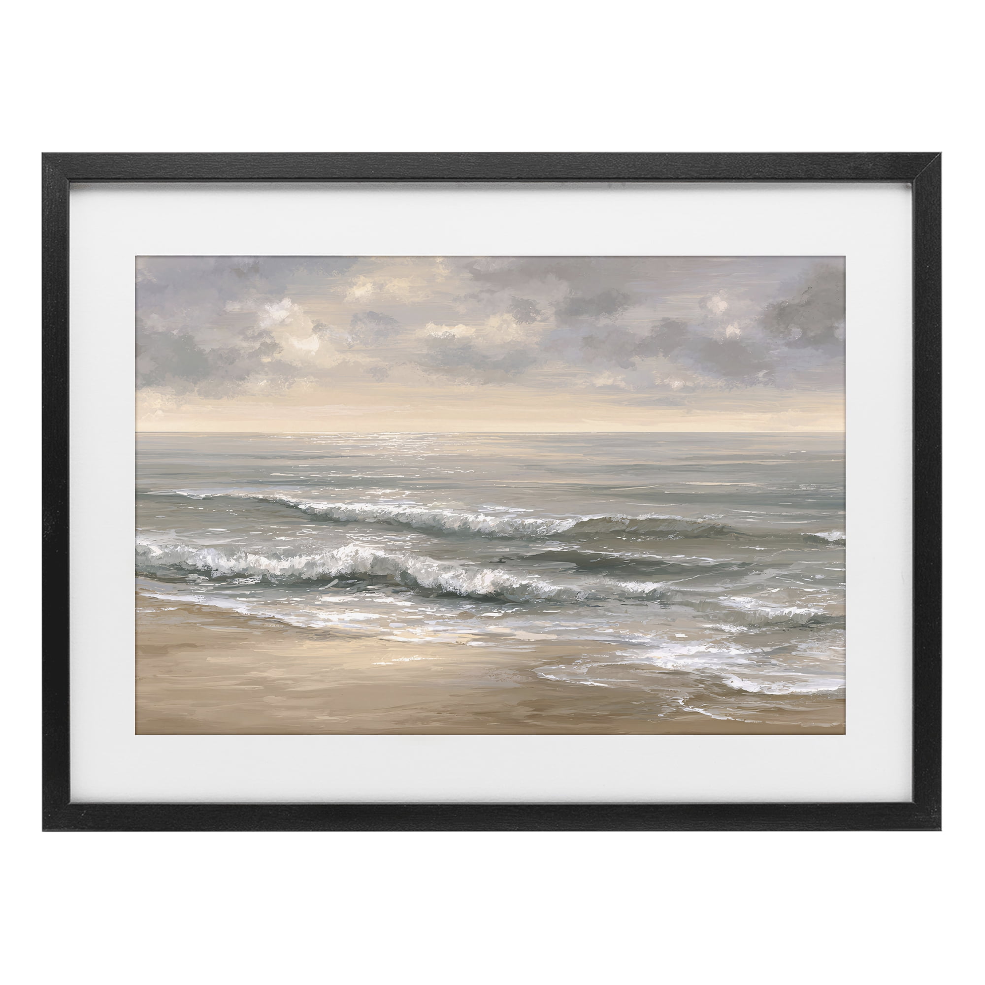 Stupell Industries Soft Rolling Beach Waves Black Framed Print Under Glass, design by Jacky Ngan