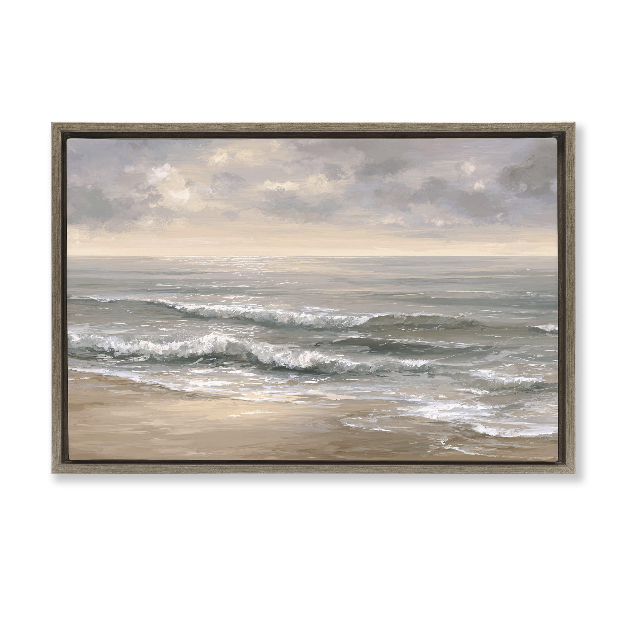 Stupell Industries Soft Rolling Beach Waves Brown Framed Floater Canvas Wall Art, design by Jacky Ngan