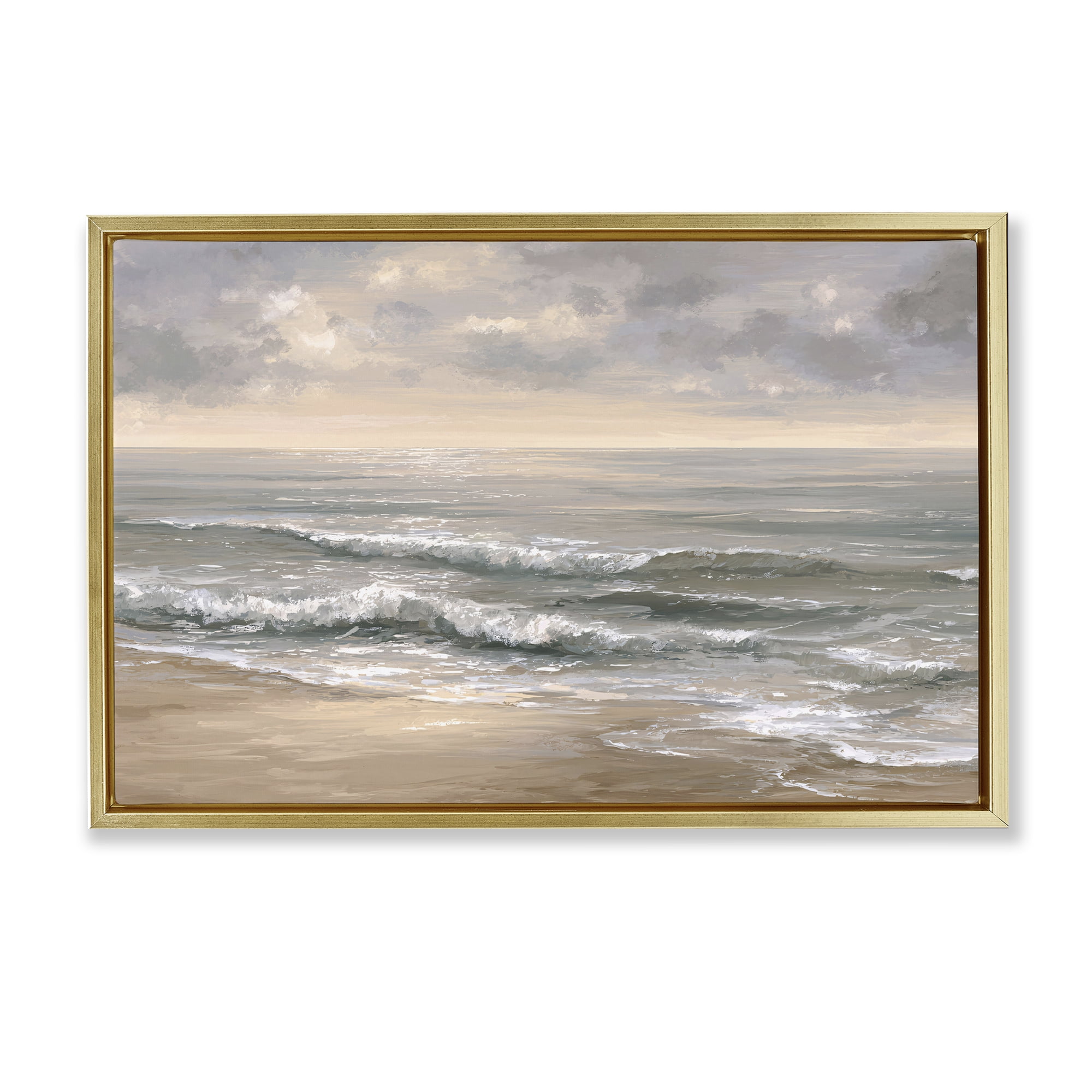 Stupell Industries Soft Rolling Beach Waves Gold Framed Floater Canvas Wall Art, design by Jacky Ngan