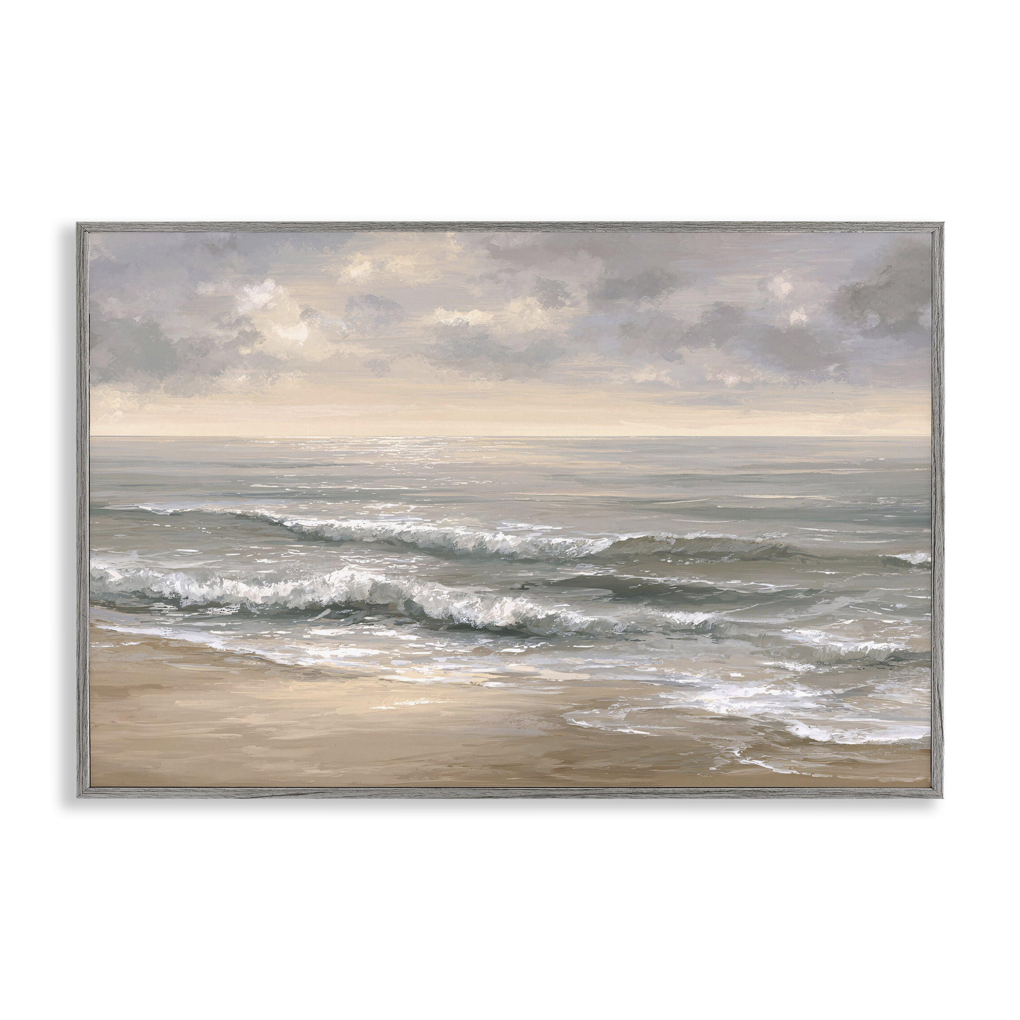 Stupell Industries Soft Rolling Beach Waves Gray Framed Giclee Art, design by Jacky Ngan