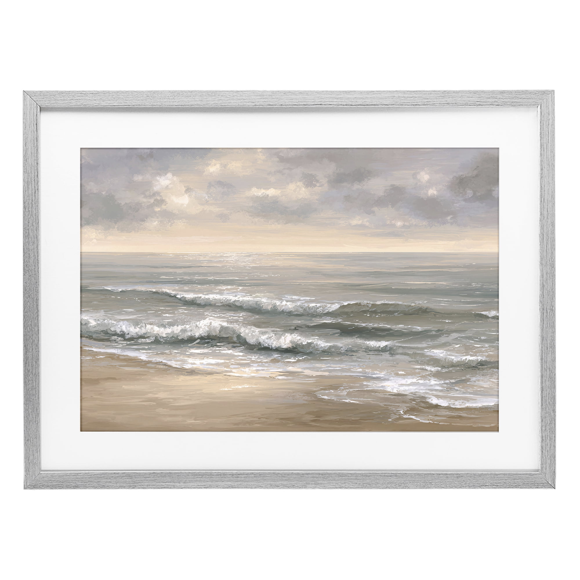 Stupell Industries Soft Rolling Beach Waves Gray Framed Print Under Glass, design by Jacky Ngan