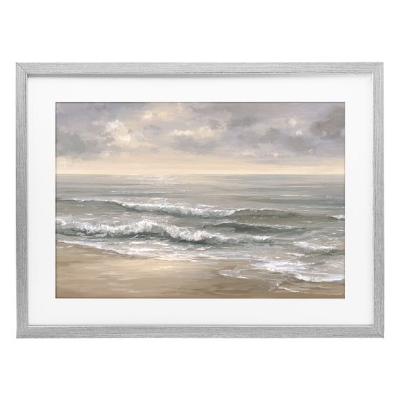 Stupell Industries Coastal Soft Rolling Beach Waves Gray Framed Print Under Glass, 23 x 17, by Jacky Ngan