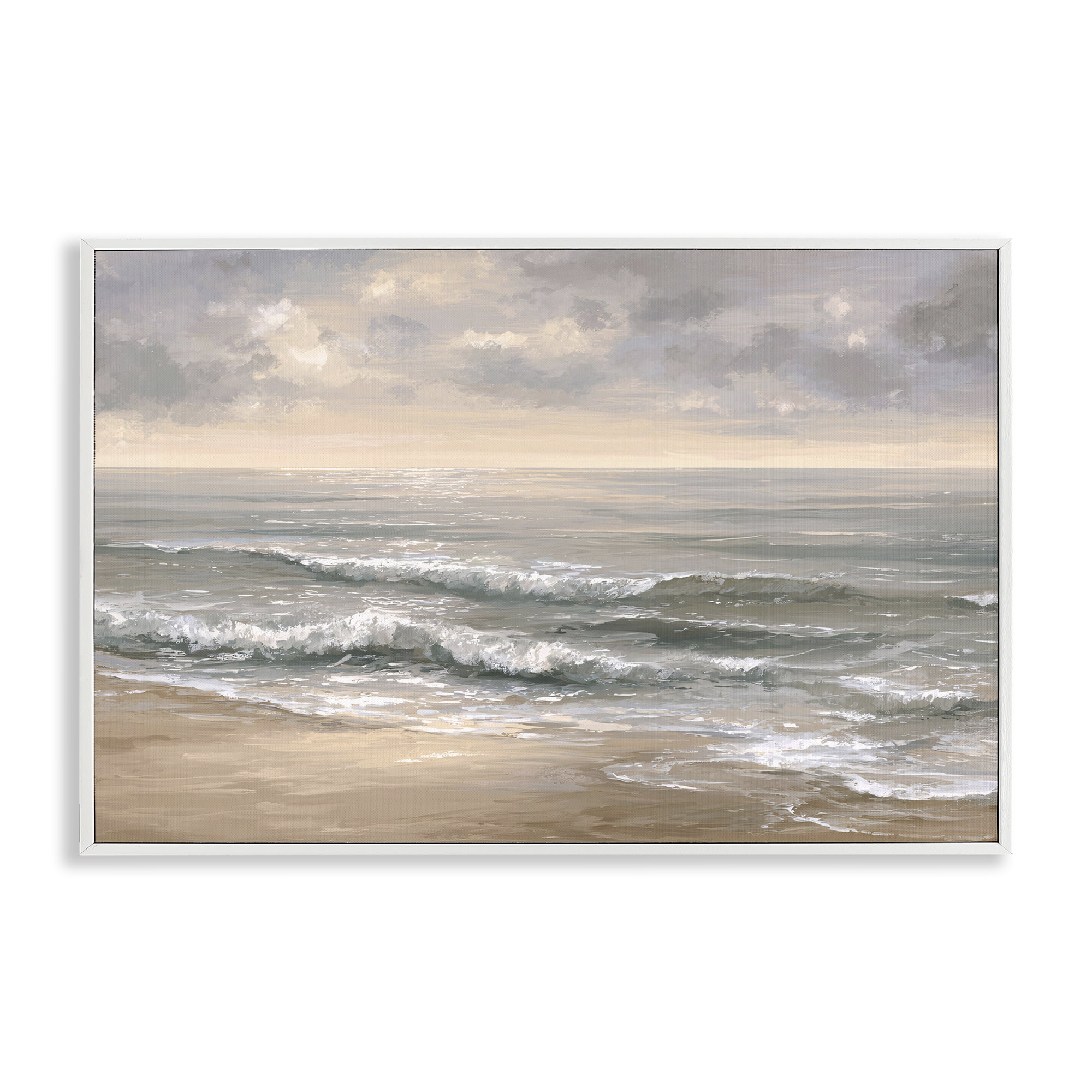 Stupell Industries Soft Rolling Beach Waves White Framed Giclee Art, design by Jacky Ngan