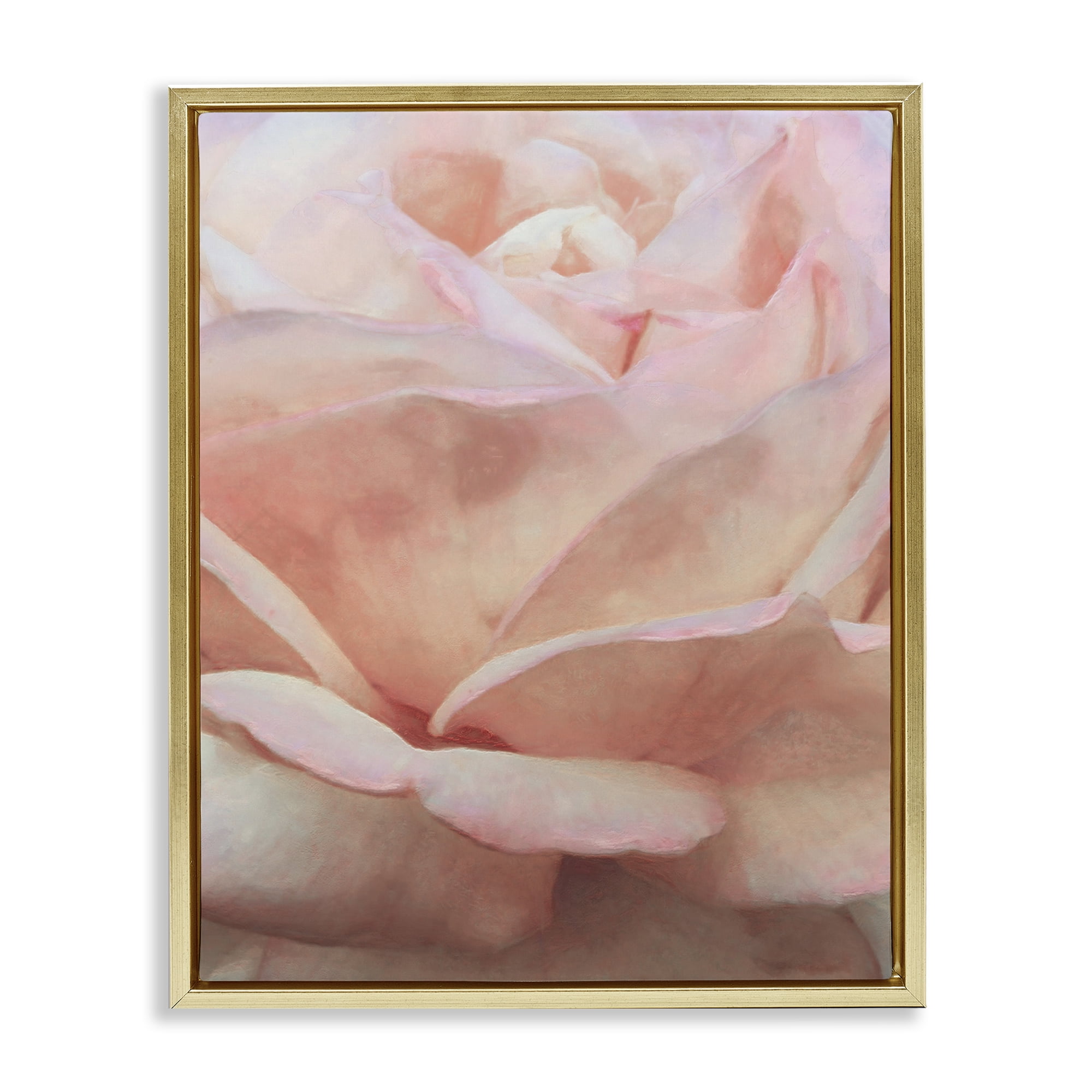 Stupell Industries Soft Rose Petals Botanical & Floral Painting Gold Floater Framed Art Print Wall Art, 17 x 21