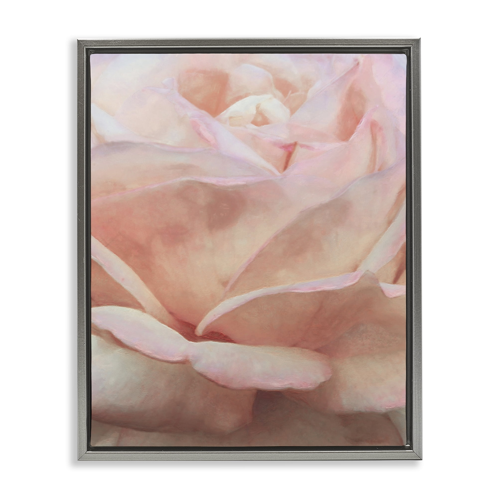 Stupell Industries Soft Rose Petals Botanical & Floral Painting Gray Floater Framed Art Print Wall Art, 25 x 31