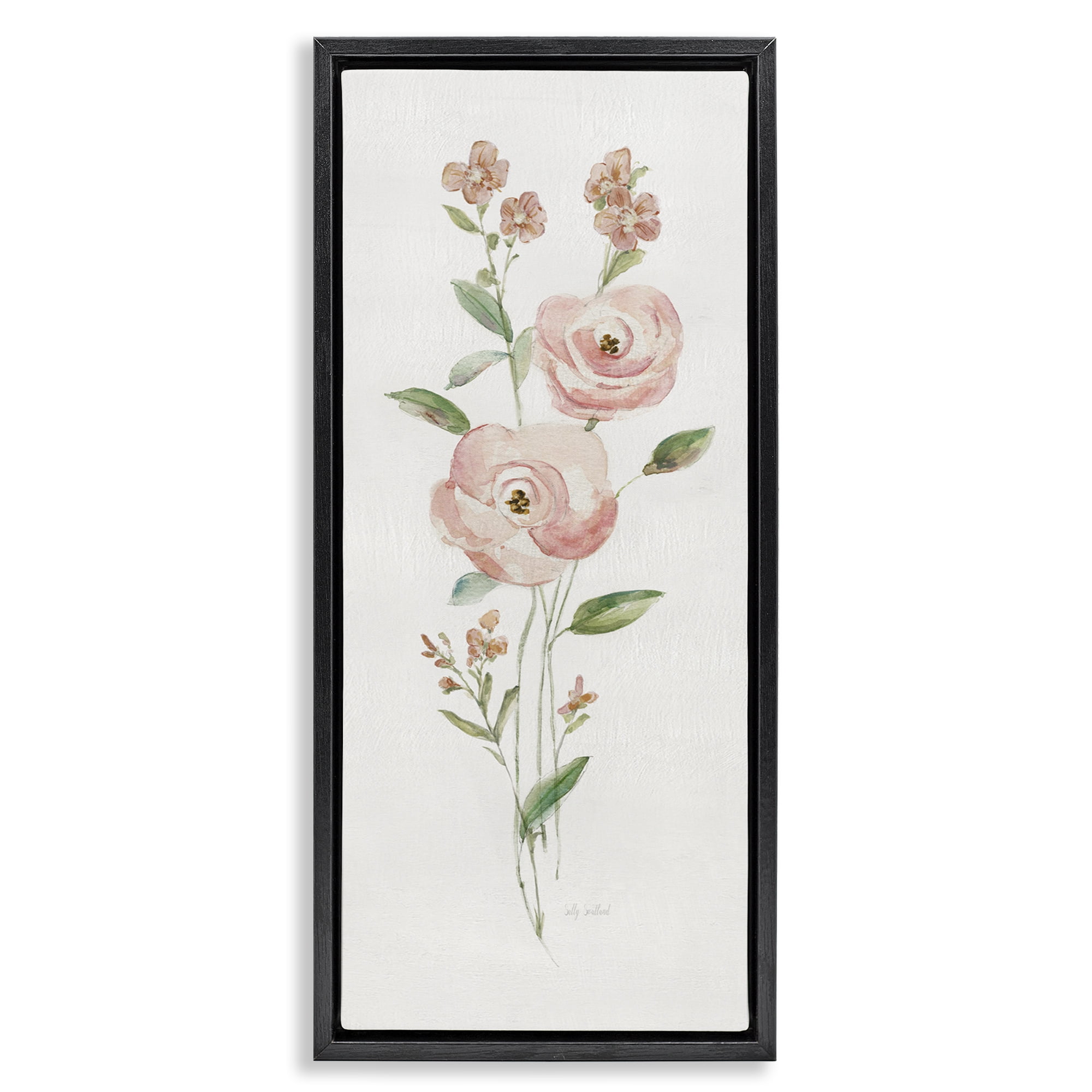 Stupell Industries Soft Rose Sprigs Botanical & Floral Painting Black Floater Framed Art Print Wall Art, 11 x 25