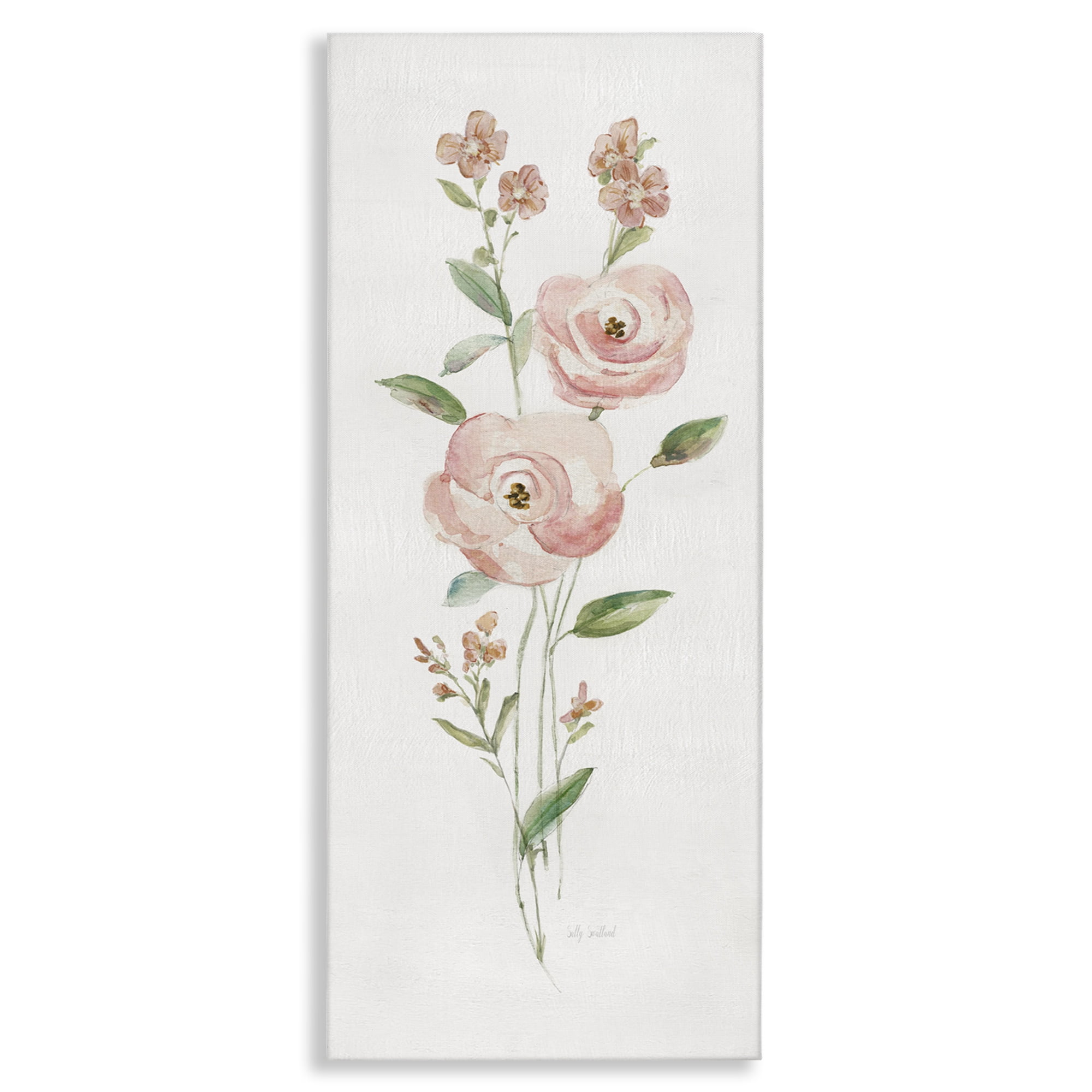 Stupell Industries Soft Rose Sprigs Botanical & Floral Painting Gallery Wrapped Canvas Art Print Wall Art, 13 x 30
