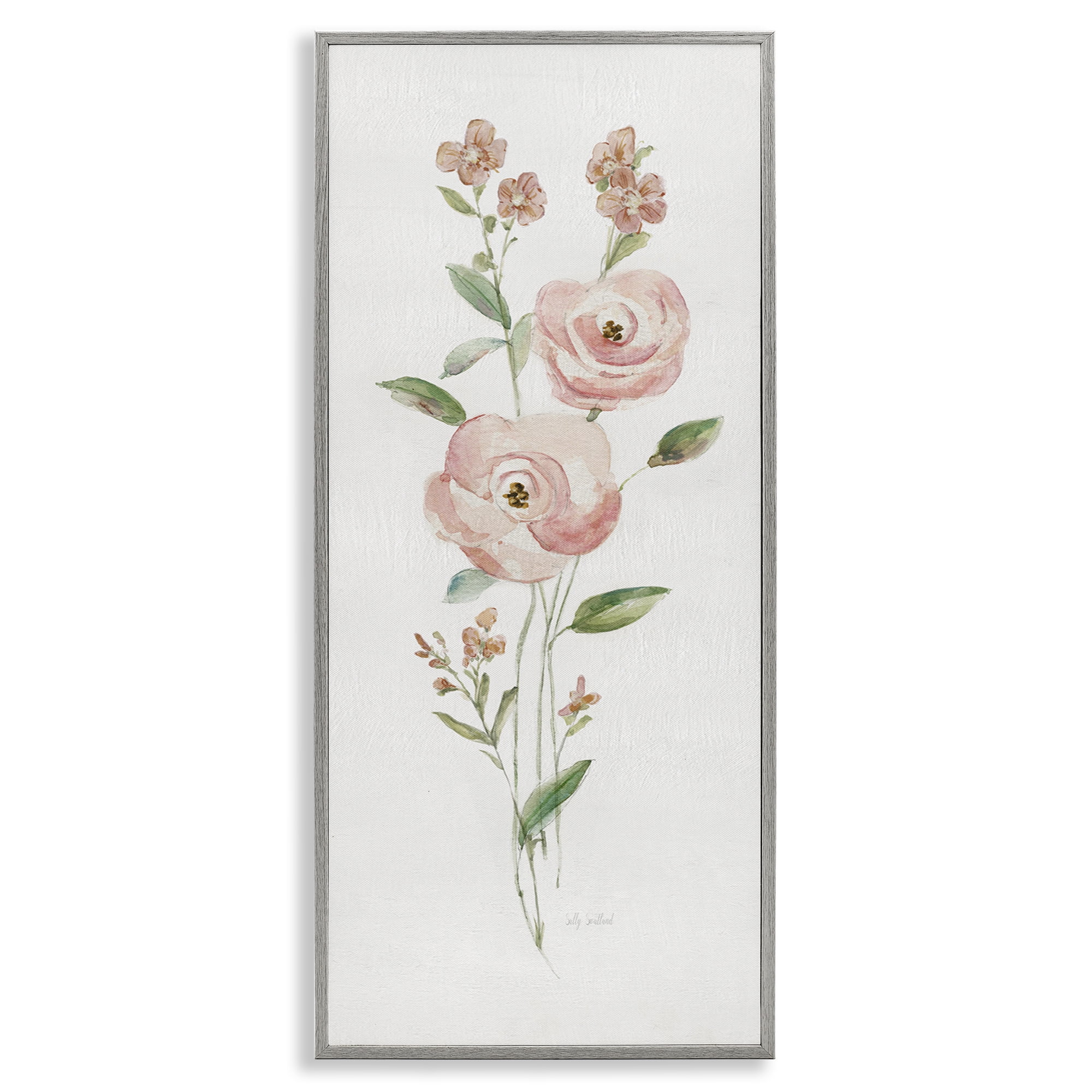 Stupell Industries Soft Rose Sprigs Botanical & Floral Painting Gray Framed Art Print Wall Art, 13 x 30