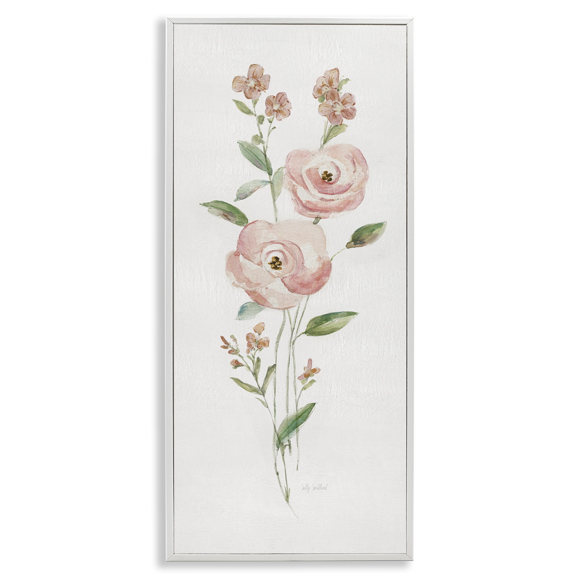 Stupell Industries Soft Rose Sprigs Botanical & Floral Painting White Framed Art Print Wall Art, 10 x 24