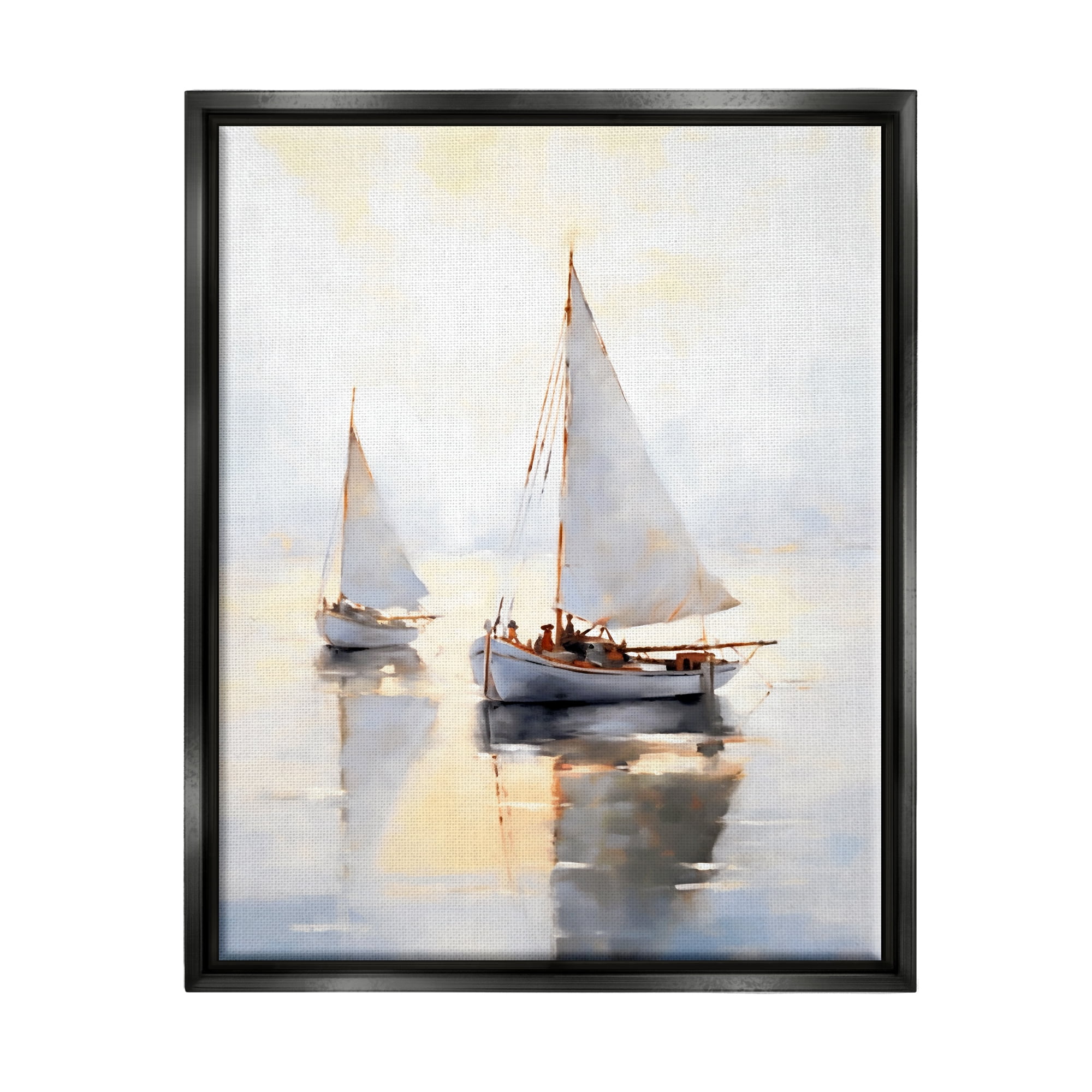 Stupell Industries Soft Sailboats Landscape Transportation Painting Black Floater Framed Canvas Art Print Wall Art, 17 x 21