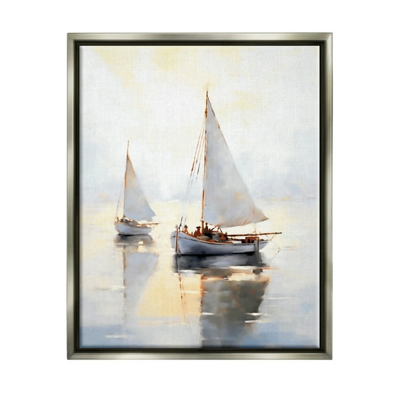 Stupell Industries Soft Sailboats Landscape Transportation Painting Gray Floater Framed Canvas Art Print Wall Art, 17 x 21