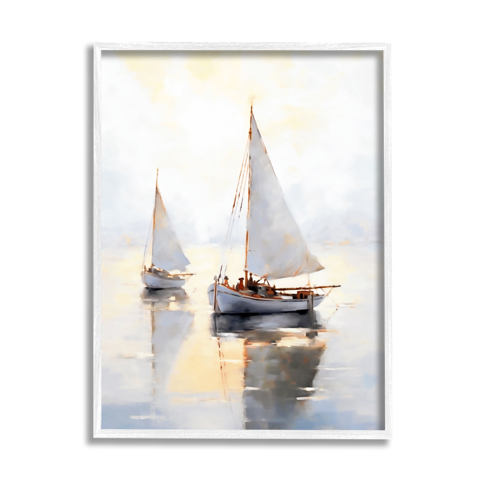 Stupell Industries Soft Sailboats Landscape Transportation Painting White Framed Art Print Wall Art, 16 x 20