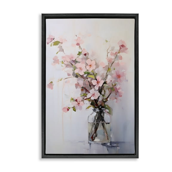 Stupell Industries Soft Sakura Vase Botanical & Floral Painting Black Floater Framed Art Print Wall Art, 17 x 25
