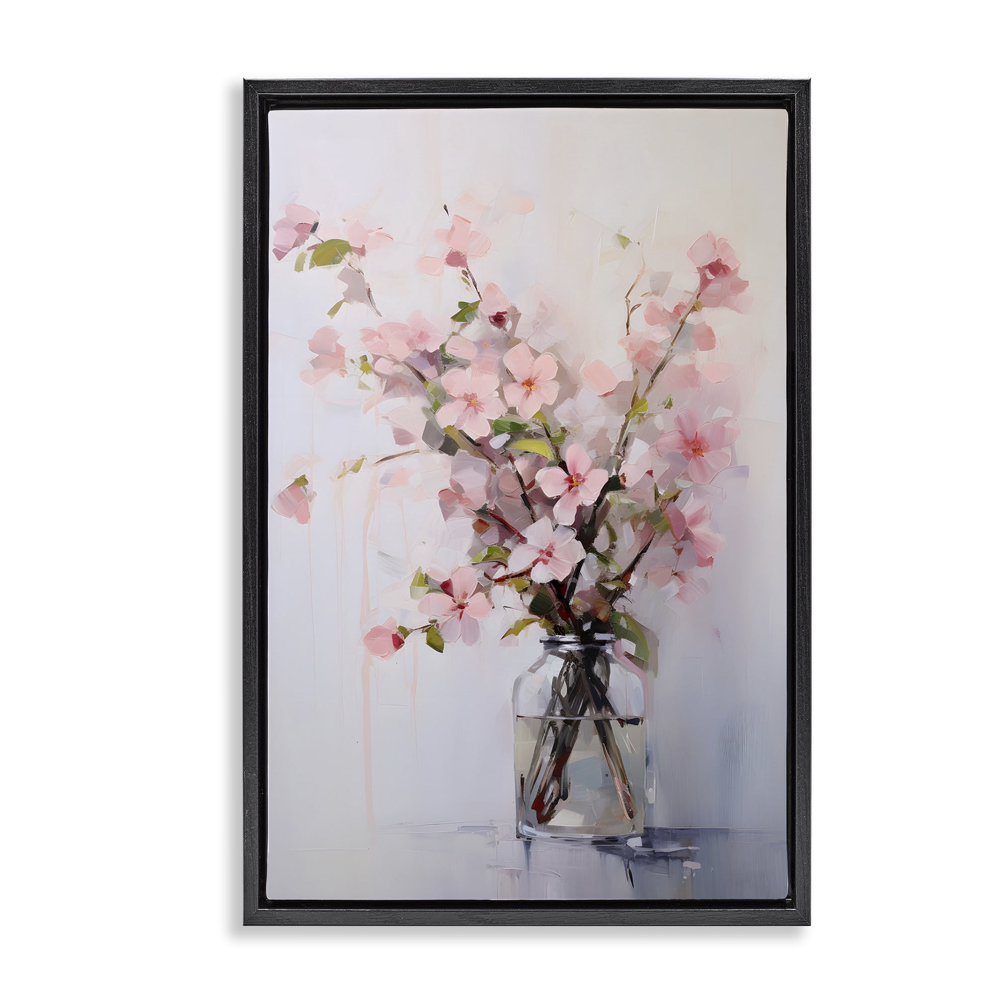 Stupell Industries Soft Sakura Vase Botanical & Floral Painting Black Floater Framed Art Print Wall Art, 21 x 31