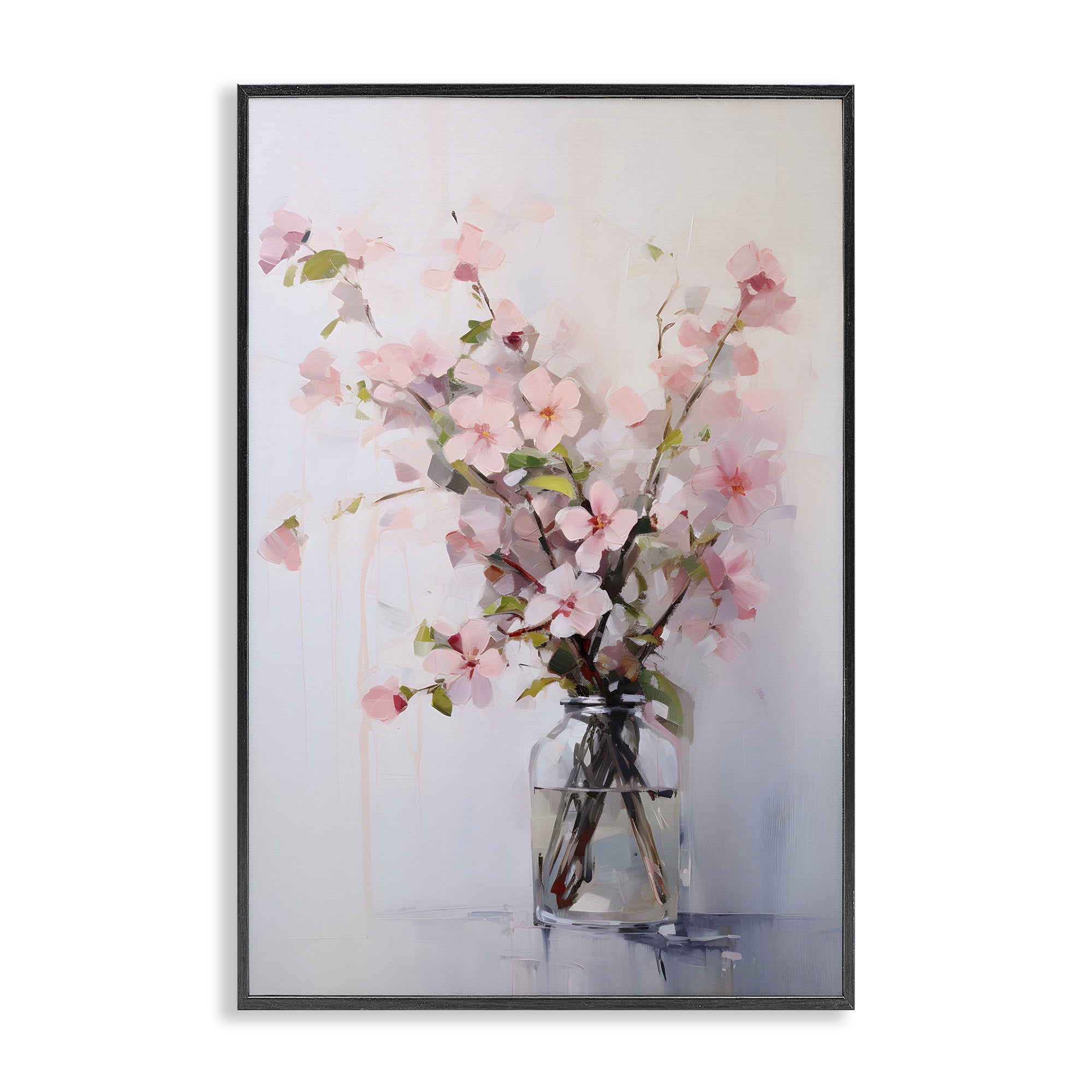Stupell Industries Soft Sakura Vase Botanical & Floral Painting Black Framed Art Print Wall Art, 20 x 30