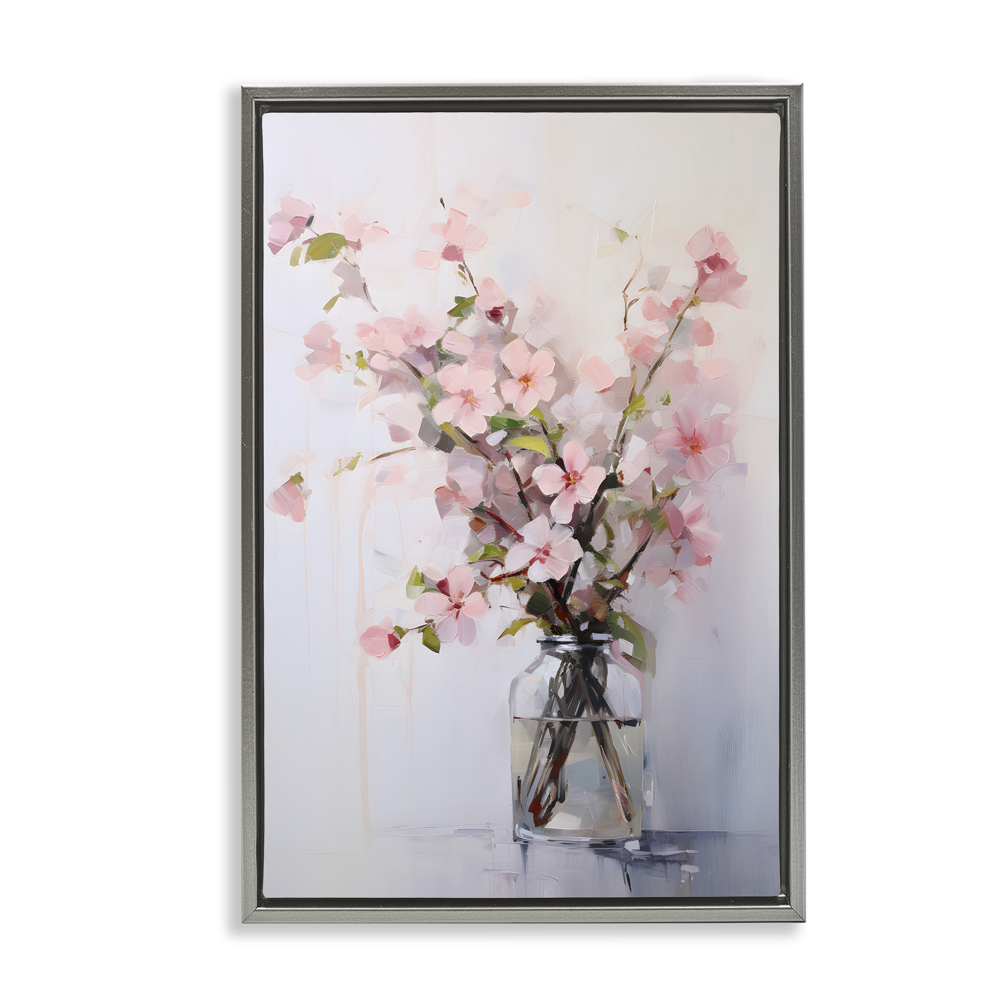 Stupell Industries Soft Sakura Vase Botanical & Floral Painting Gray Floater Framed Art Print Wall Art, 17 x 25
