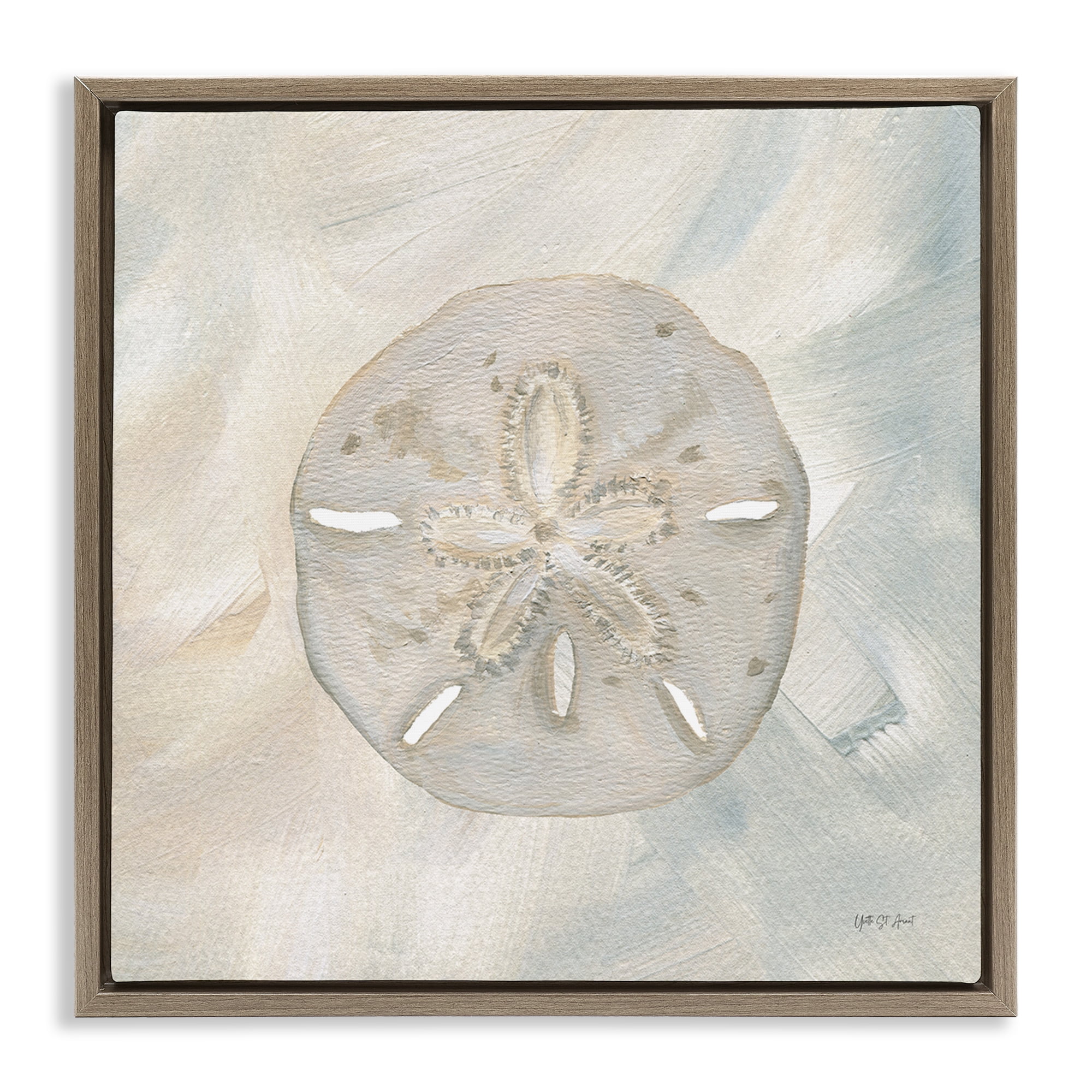 Stupell Industries Soft Sand Dollar Coastal Painting Brown Floater Framed Canvas Art Print Wall Art, 18 x 18