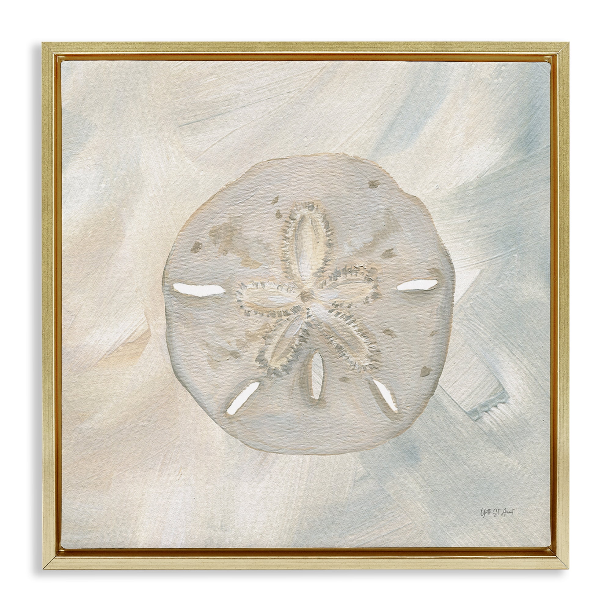 Stupell Industries Soft Sand Dollar Coastal Painting Gold Floater Framed Canvas Art Print Wall Art, 25 x 25