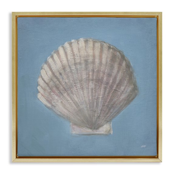 Stupell Industries Coastal Soft Sea Clam Shell Gold Floating Frame Canvas Art, 18 x 18, by Julia Purinton