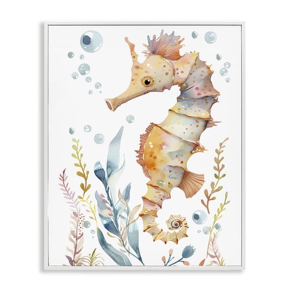 Stupell Industries Soft Seahorse Underwater Animals Painting White Framed Art Print Wall Art, 11 x 14