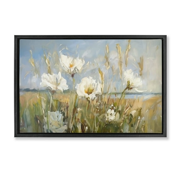 Stupell Industries Soft Seaside Wildflowers Botanical & Floral Painting Black Floater Framed Art Print Wall Art, 25 x 17