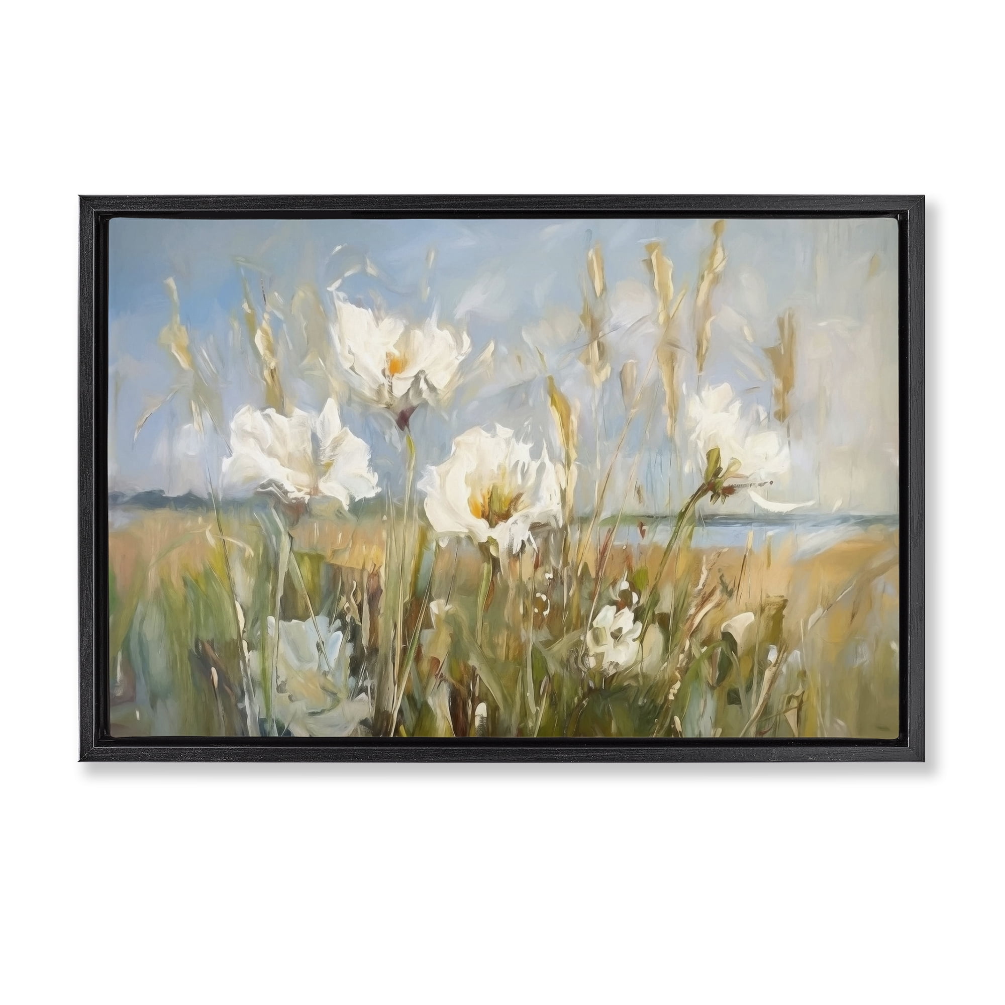Stupell Industries Soft Seaside Wildflowers Botanical & Floral Painting Black Floater Framed Art Print Wall Art, 31 x 21