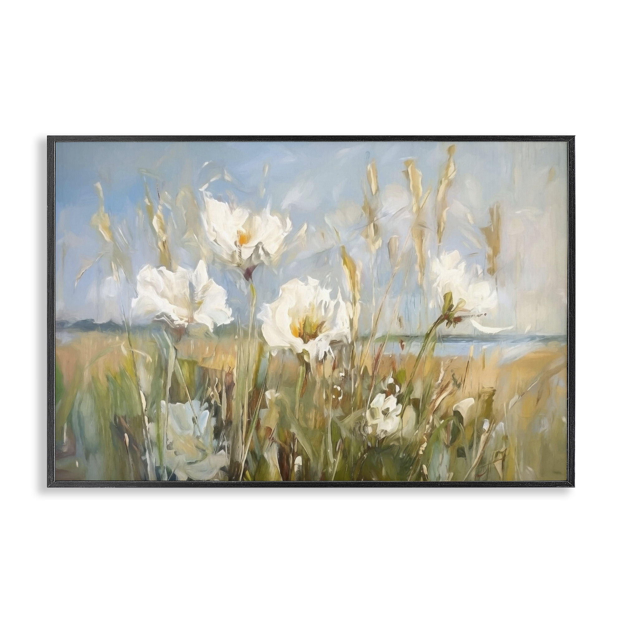 Stupell Industries Soft Seaside Wildflowers Botanical & Floral Painting Black Framed Art Print Wall Art, 24 x 16