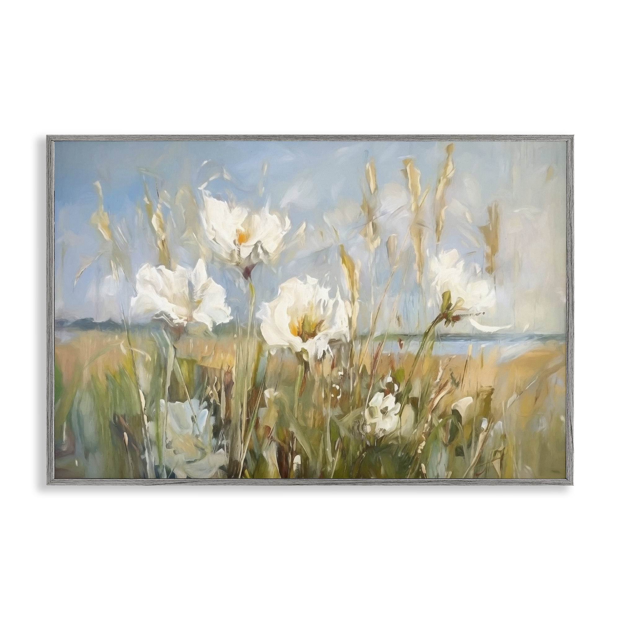 Stupell Industries Soft Seaside Wildflowers Botanical & Floral Painting Gray Framed Art Print Wall Art, 30 x 20